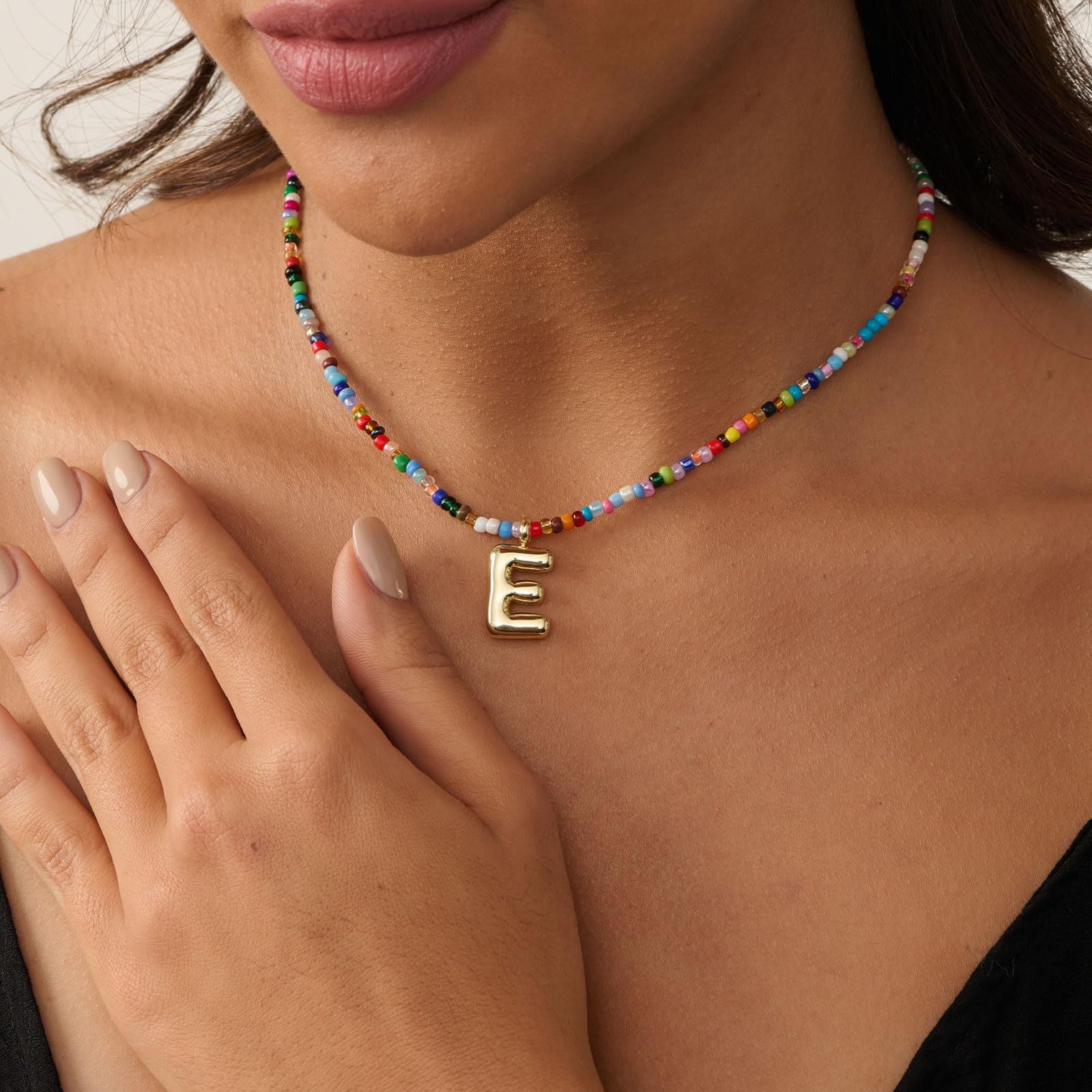 💚💛Buy 1 Get 1 Free-Colorful Bead Initial Necklace🩵❤️（Free shipping）