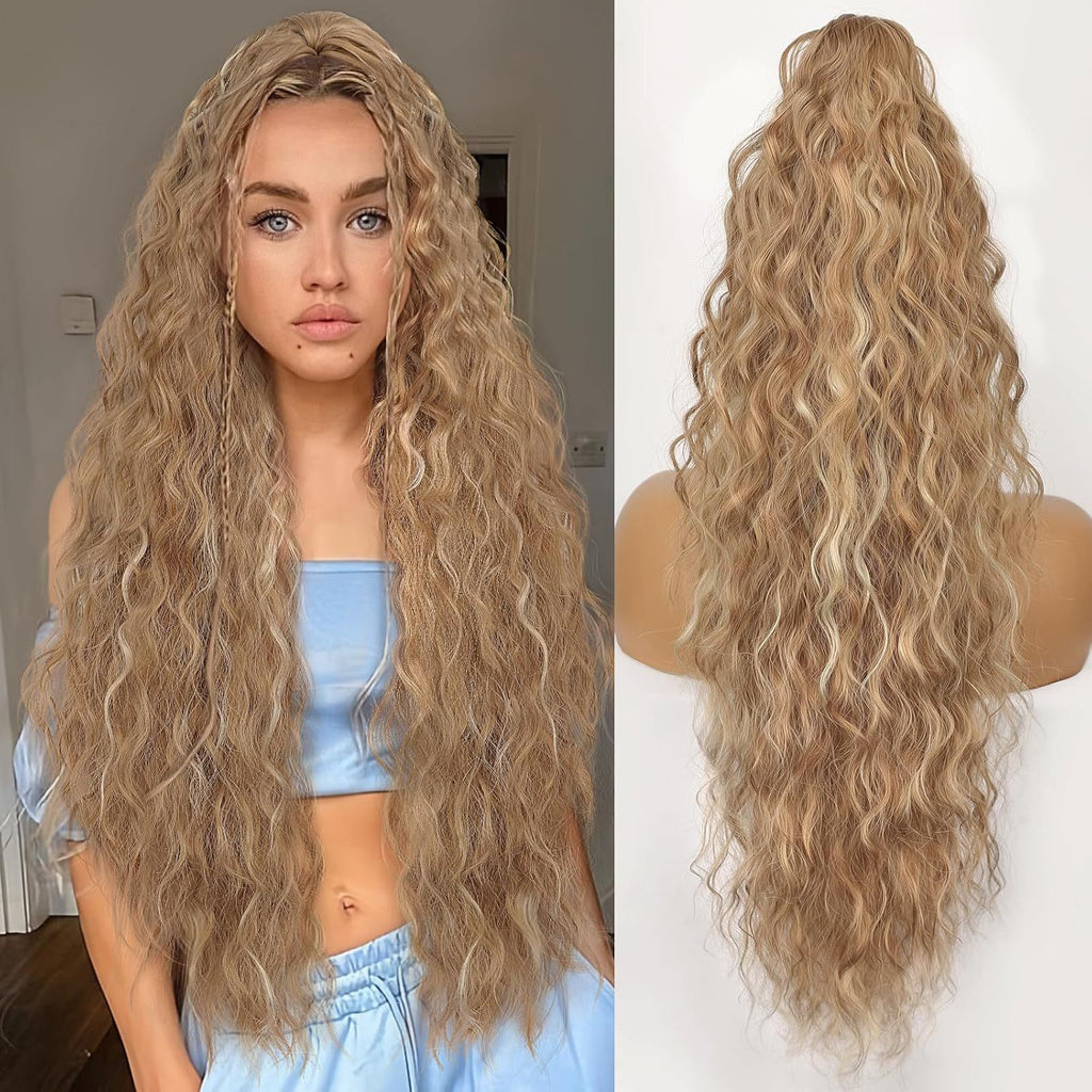 💜 LAST DAY PROMOTION - 50%OFF💜Curly Wavy Frizzy Hair Extension with Ponytail Seamless wig(Free shipping）
