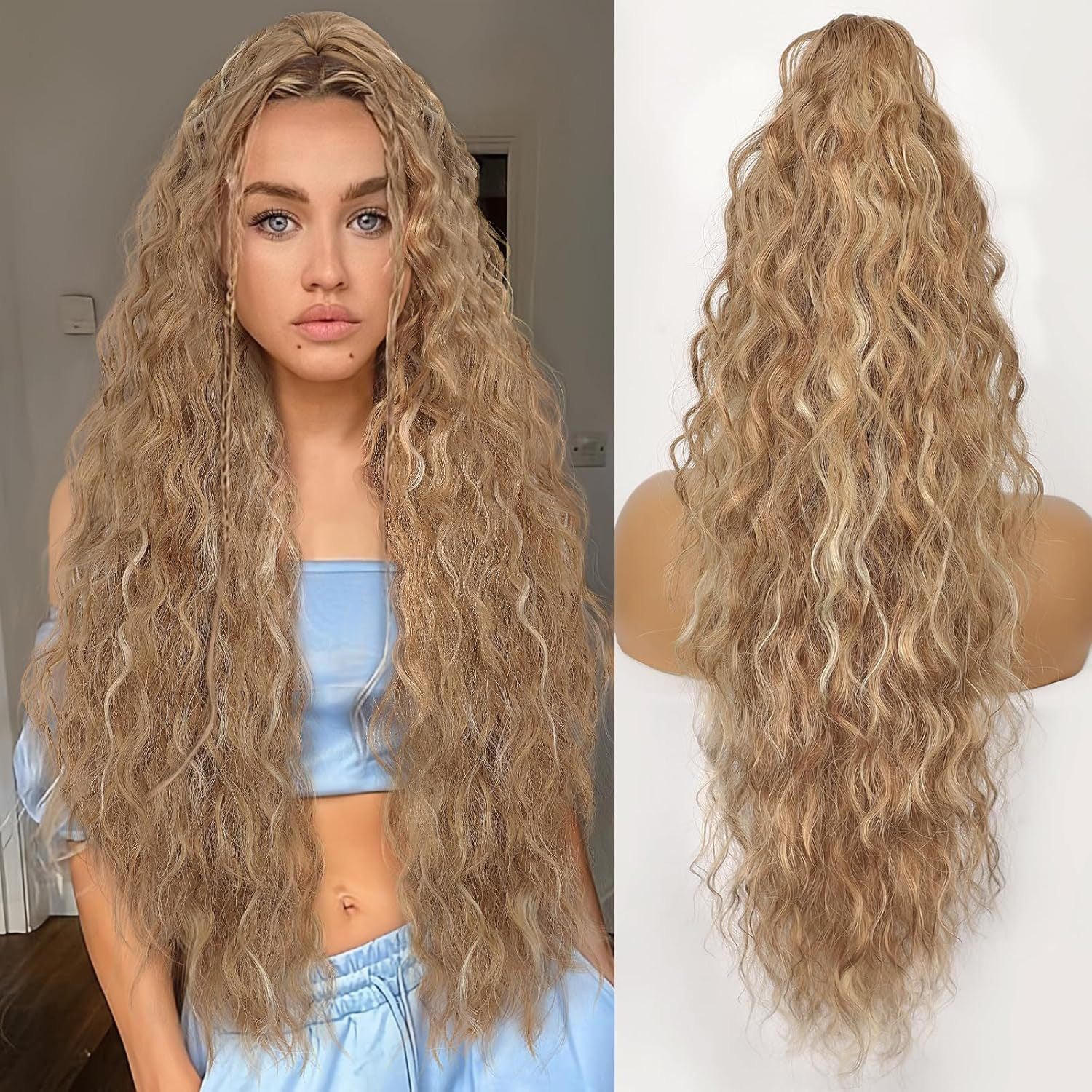 💜 LAST DAY PROMOTION - 50%OFF💜Curly Wavy Frizzy Hair Extension with Ponytail Seamless wig(Free shipping）