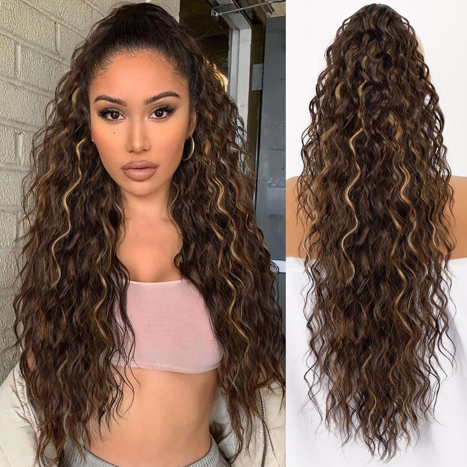💜 LAST DAY PROMOTION - 50%OFF💜Curly Wavy Frizzy Hair Extension with Ponytail Seamless wig(Free shipping）