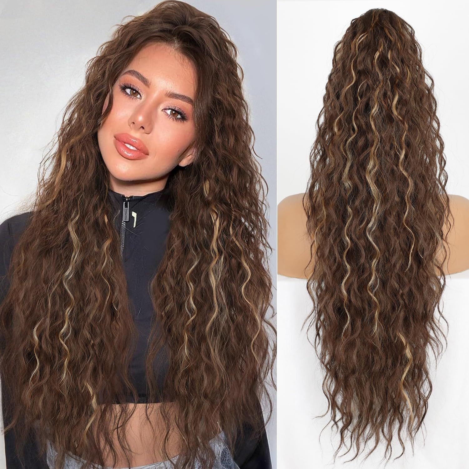 💜 LAST DAY PROMOTION - 50%OFF💜Curly Wavy Frizzy Hair Extension with Ponytail Seamless wig(Free shipping）