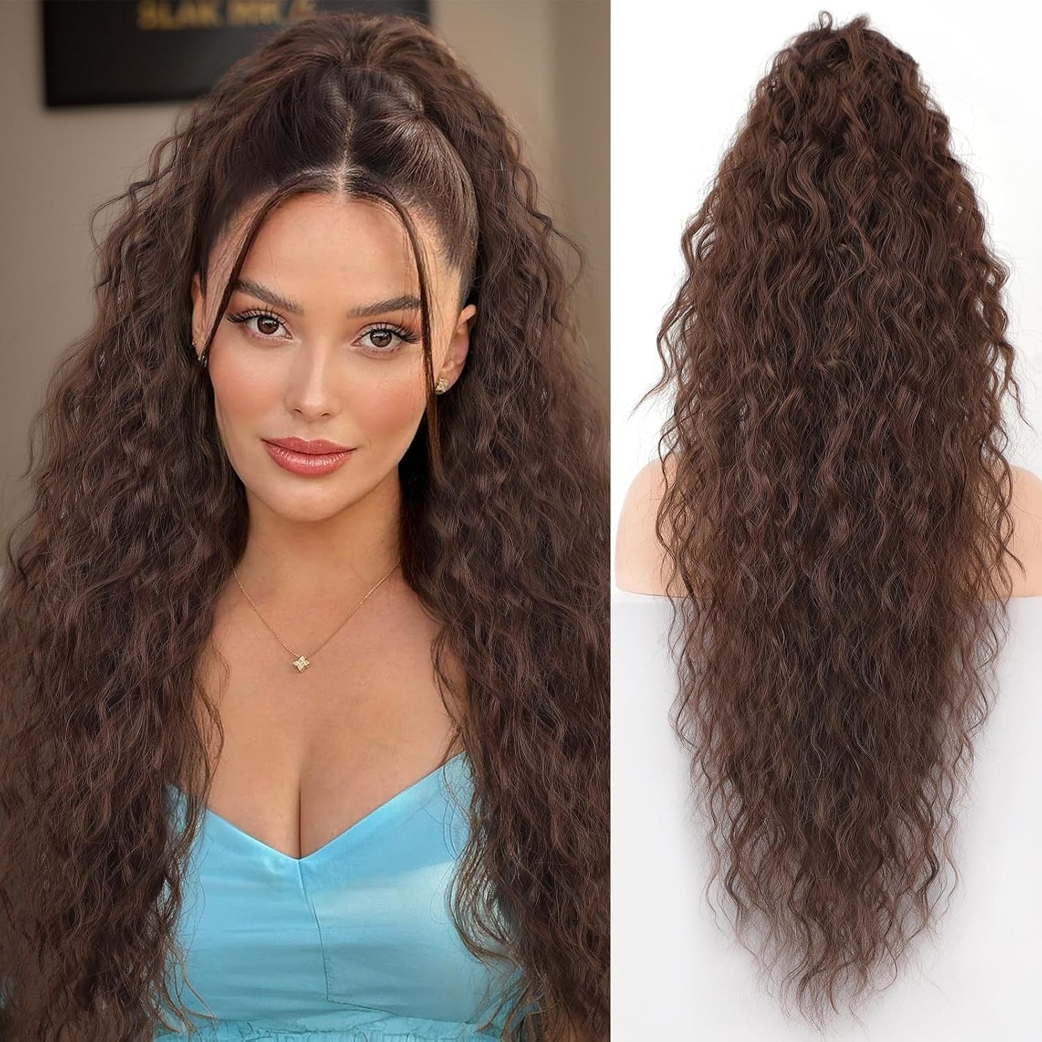 💜 LAST DAY PROMOTION - 50%OFF💜Curly Wavy Frizzy Hair Extension with Ponytail Seamless wig(Free shipping）