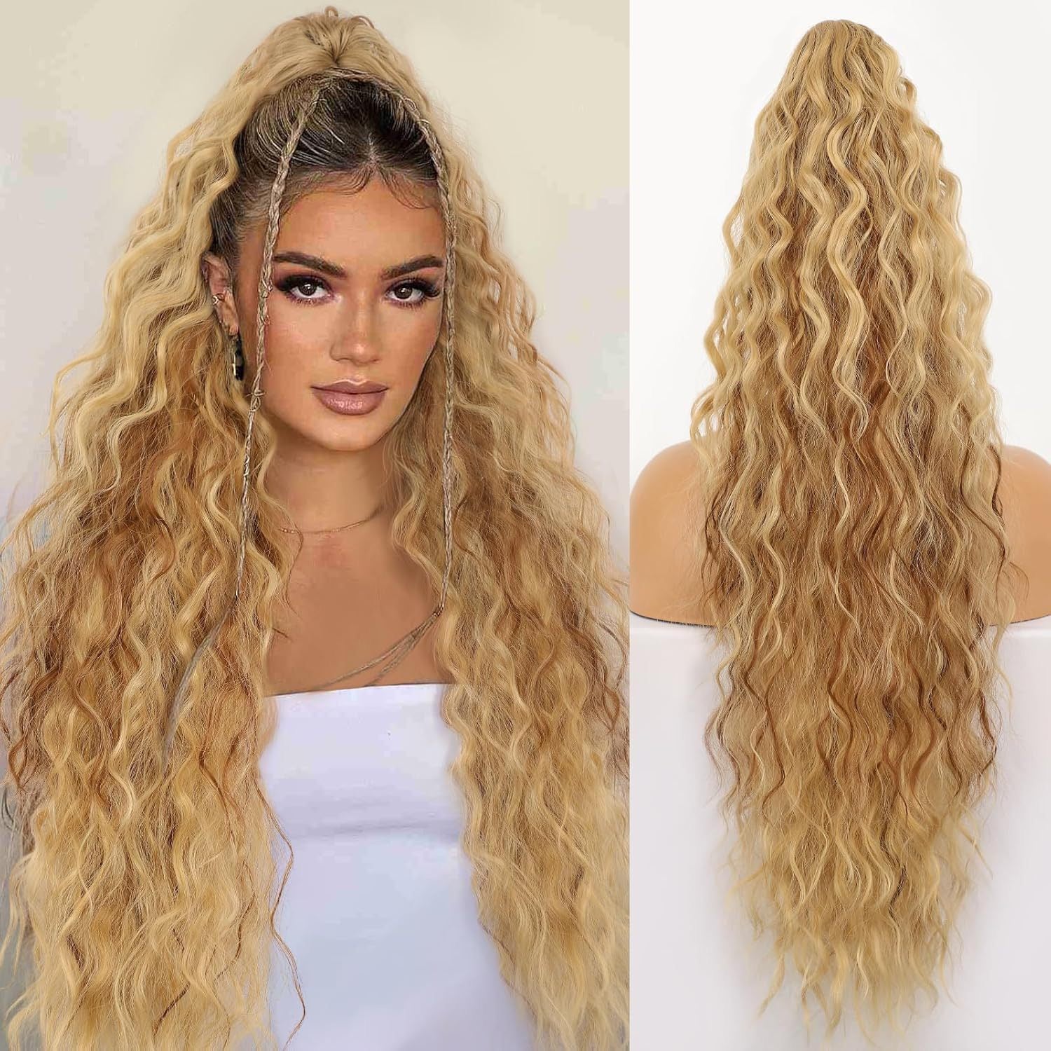 💜 LAST DAY PROMOTION - 50%OFF💜Curly Wavy Frizzy Hair Extension with Ponytail Seamless wig(Free shipping）