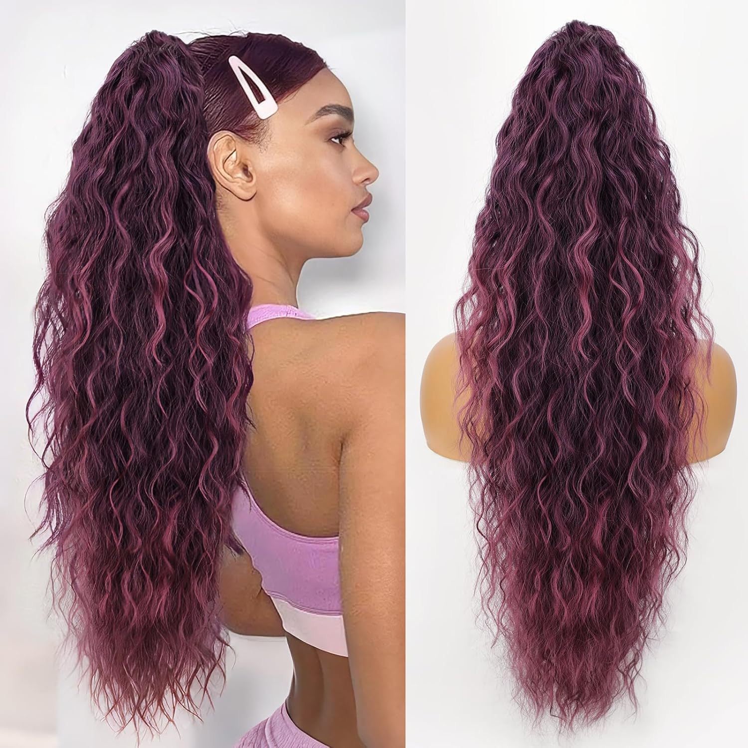 💜 LAST DAY PROMOTION - 50%OFF💜Curly Wavy Frizzy Hair Extension with Ponytail Seamless wig(Free shipping）