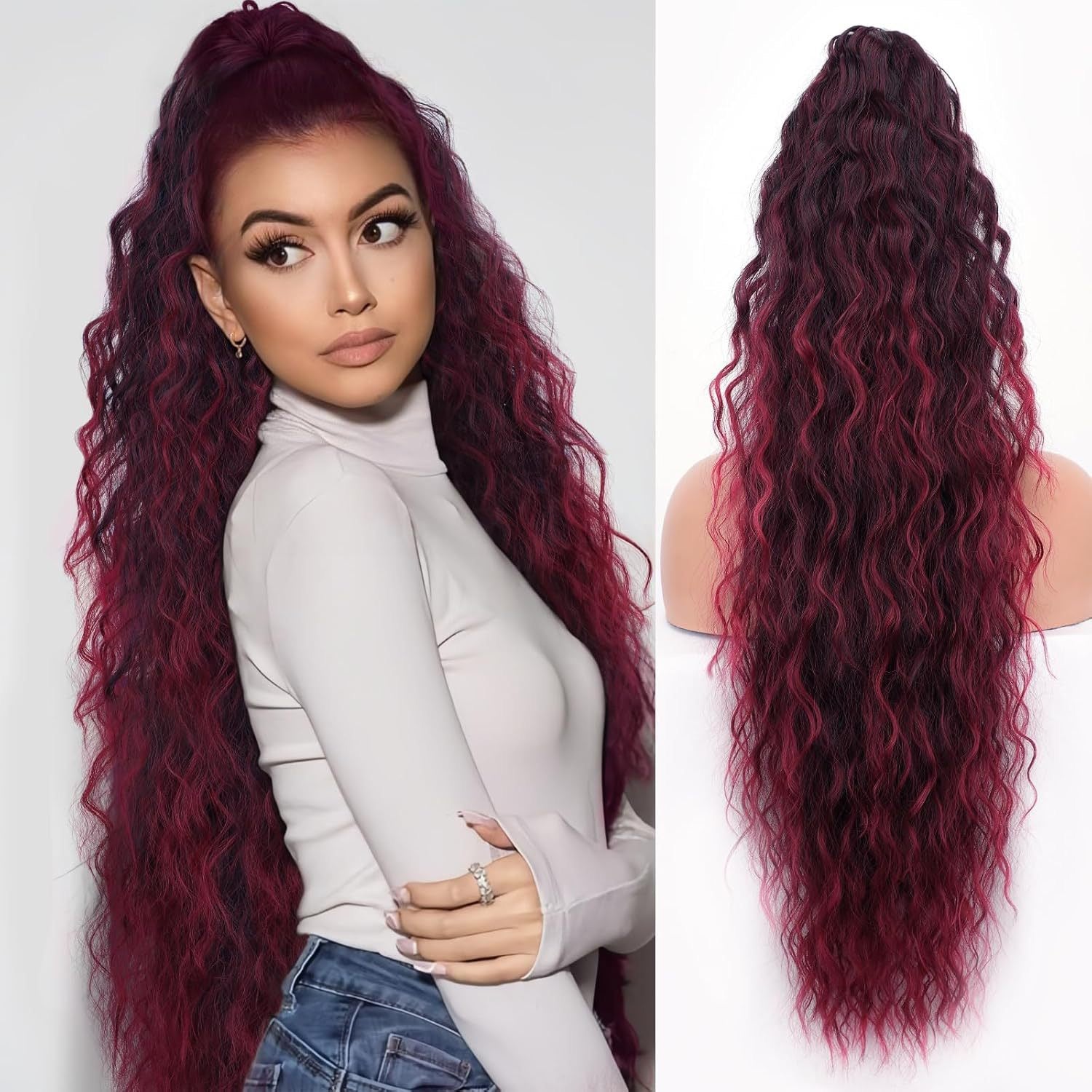 💜 LAST DAY PROMOTION - 50%OFF💜Curly Wavy Frizzy Hair Extension with Ponytail Seamless wig(Free shipping）