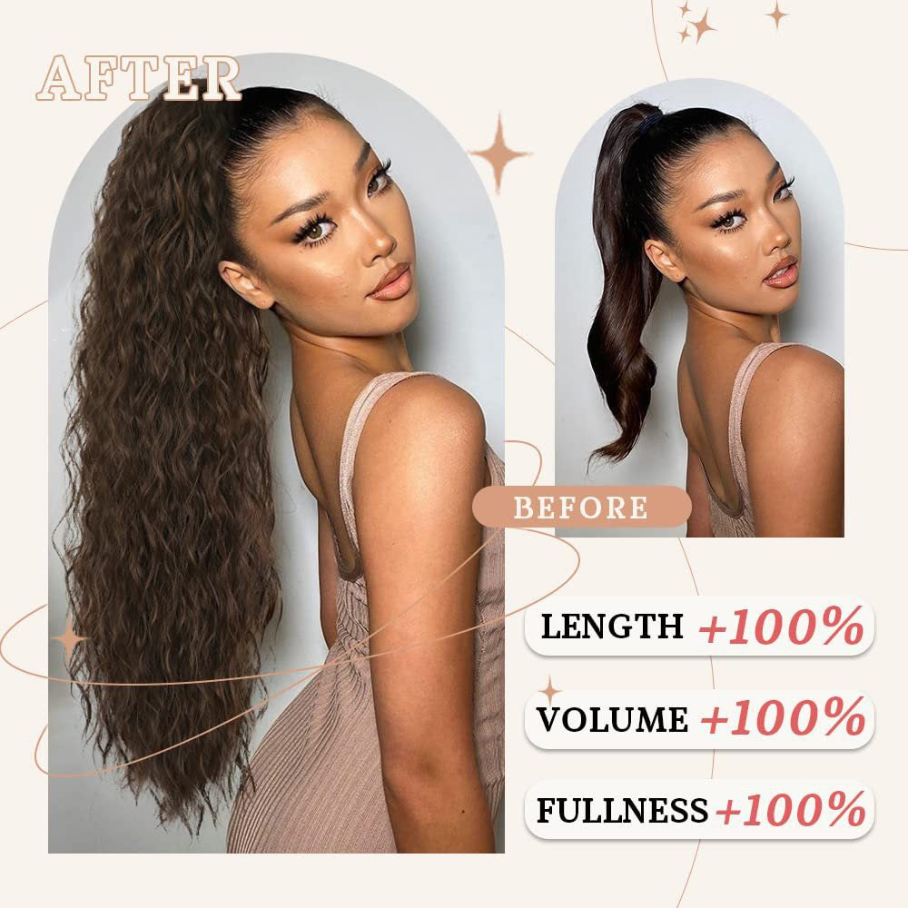 💜 LAST DAY PROMOTION - 50%OFF💜Curly Wavy Frizzy Hair Extension with Ponytail Seamless wig(Free shipping）