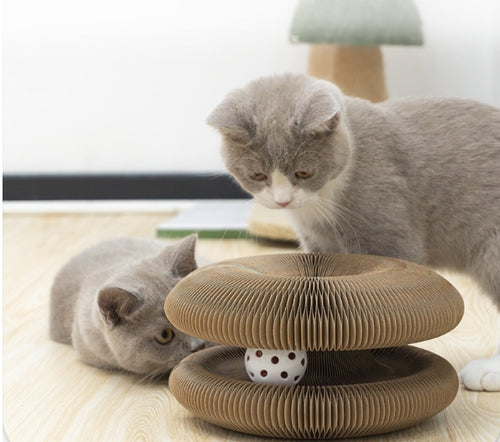 Foldable and deformable accordion cat scratching board, large cat bed, scratch-resistant, wear-resistant, no chip dropping, free toy ball (free shipping)