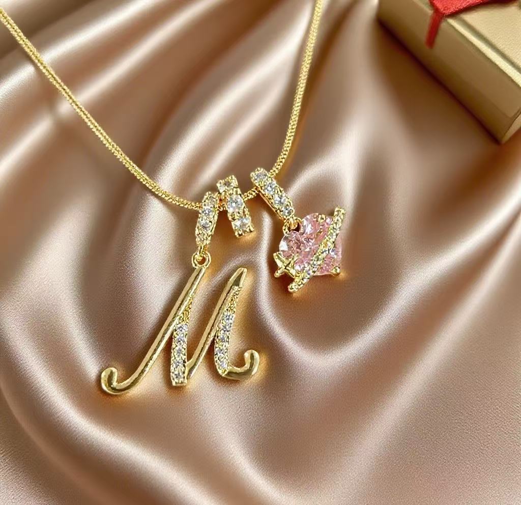 “Shining Love”  18K Gold Initial Heart Pendant Necklace-Free shipping