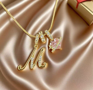 “Shining Love”  18K Gold Initial Heart Pendant Necklace-Free shipping