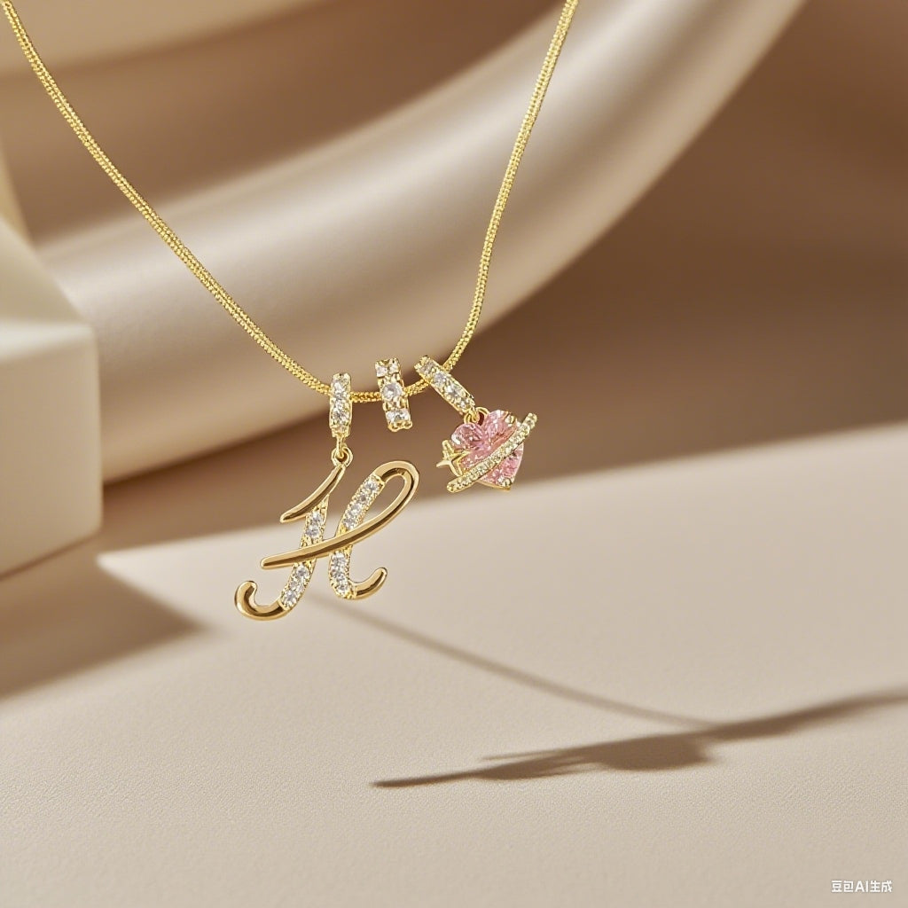“Shining Love”  18K Gold Initial Heart Pendant Necklace-Free shipping