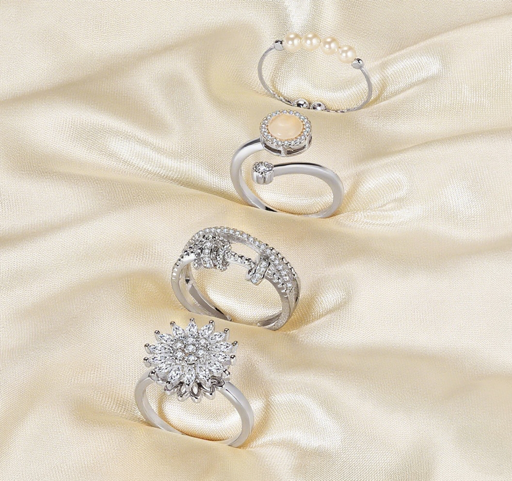 "Anxiety Ring" sterling silver + 18K gold set