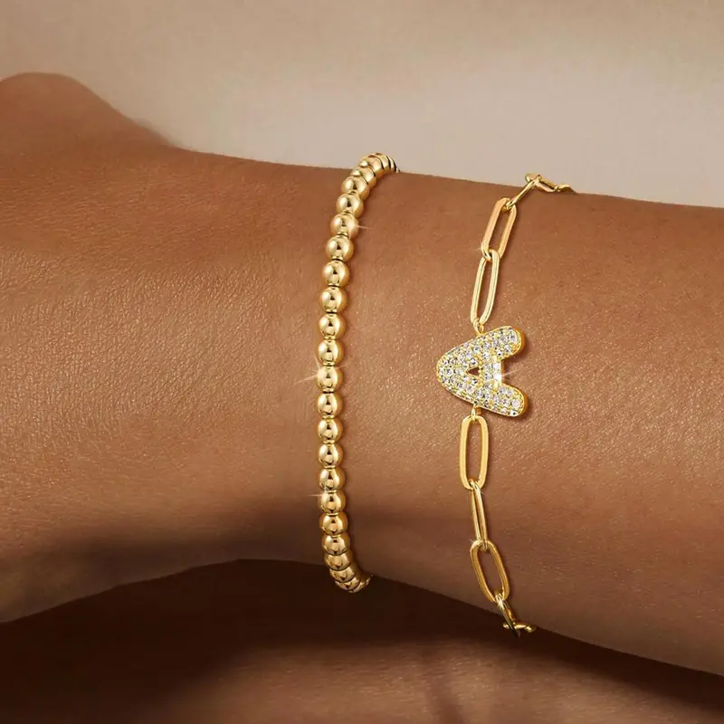 A-Z Adjustable Bubble Letter Bracelet 2-Pack (Free shipping）
