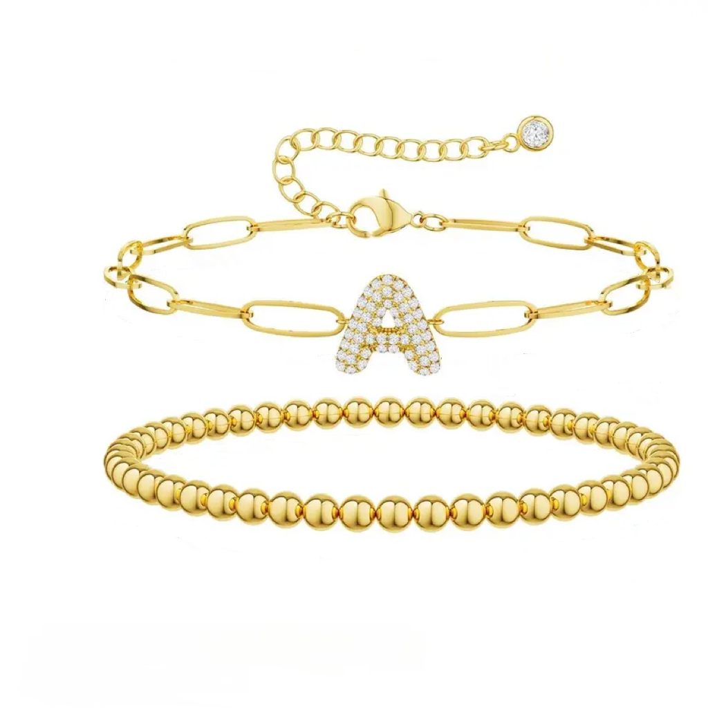 A-Z Adjustable Bubble Letter Bracelet 2-Pack (Free shipping）