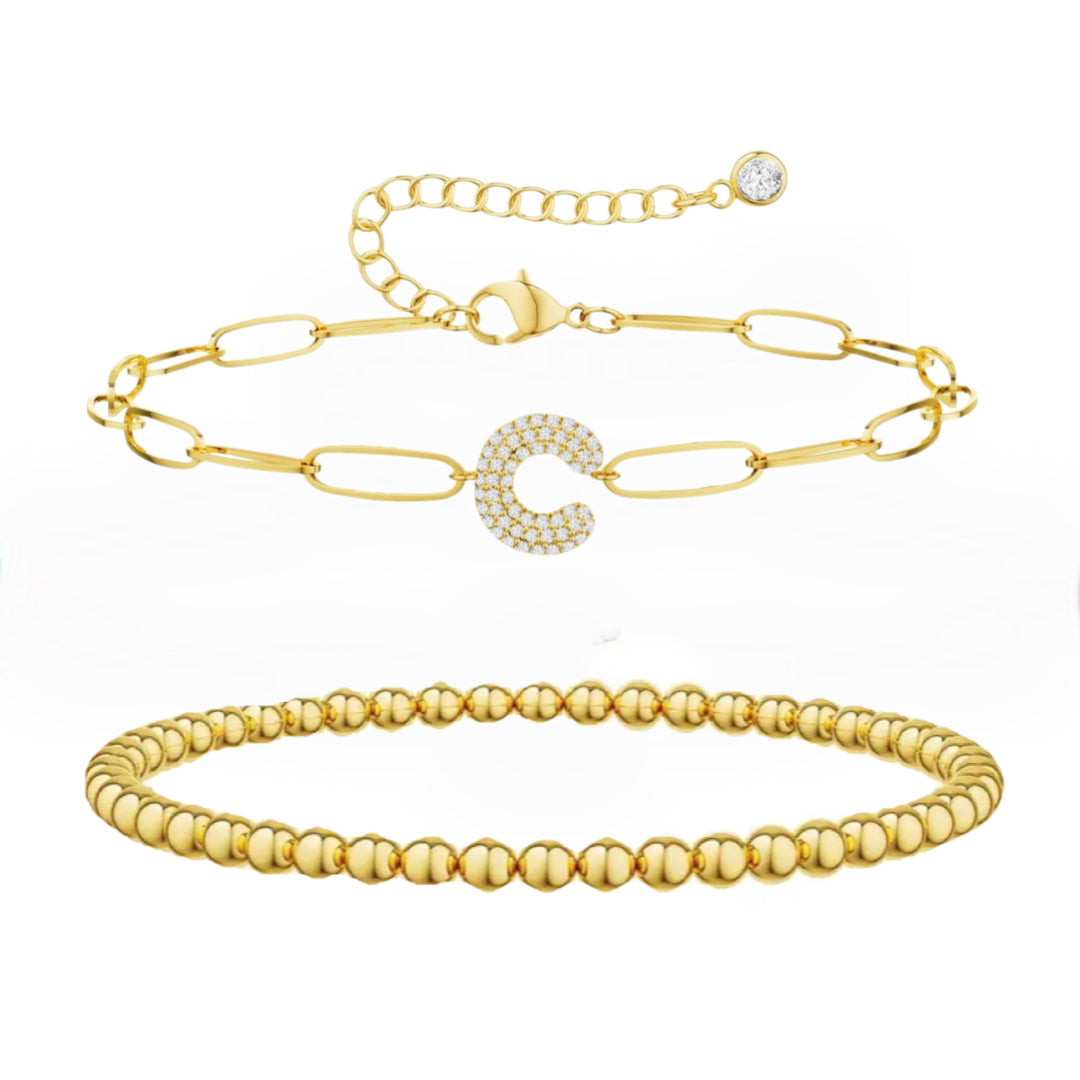 A-Z Adjustable Bubble Letter Bracelet 2-Pack (Free shipping）