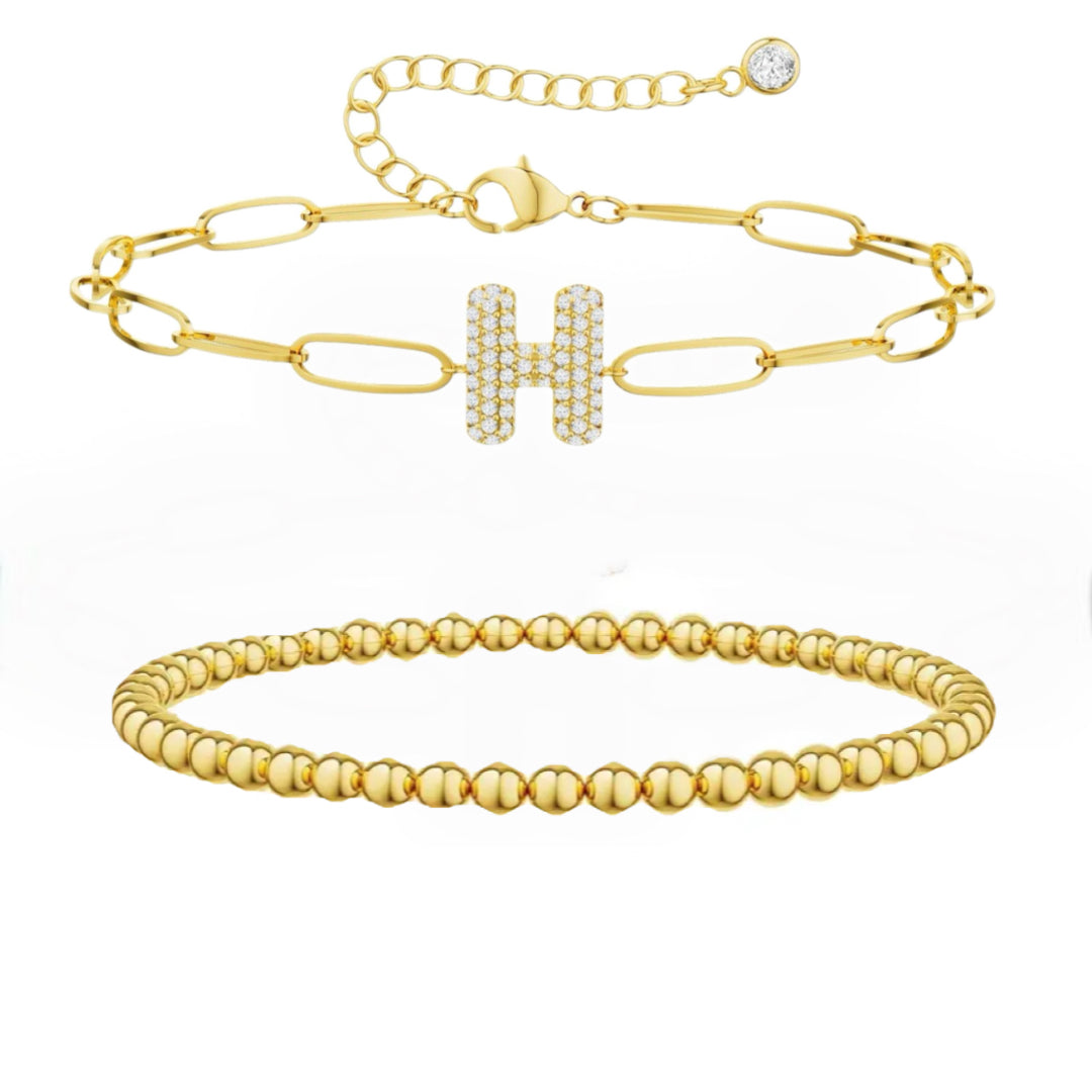A-Z Adjustable Bubble Letter Bracelet 2-Pack (Free shipping）