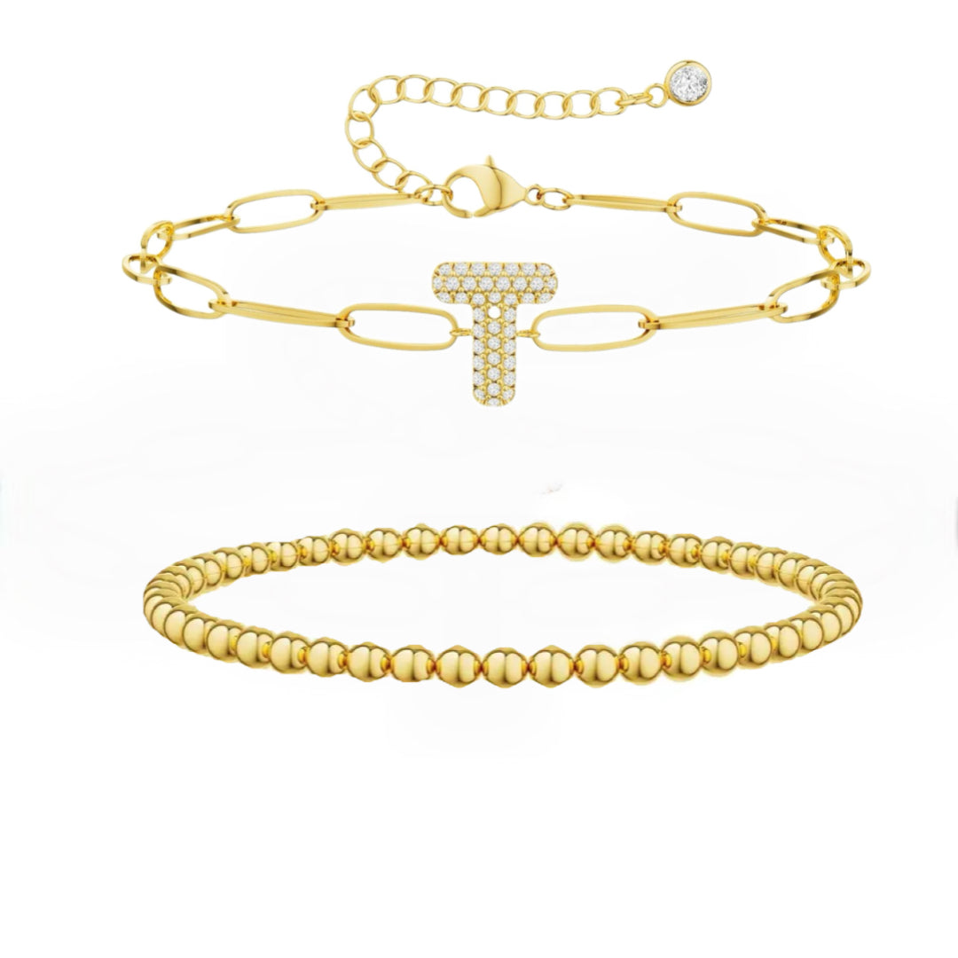 A-Z Adjustable Bubble Letter Bracelet 2-Pack (Free shipping）