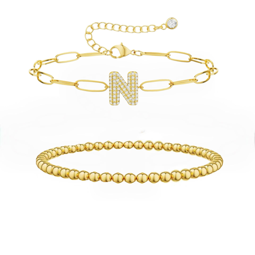 A-Z Adjustable Bubble Letter Bracelet 2-Pack (Free shipping）