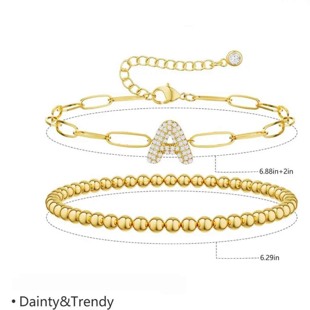 A-Z Adjustable Bubble Letter Bracelet 2-Pack (Free shipping）