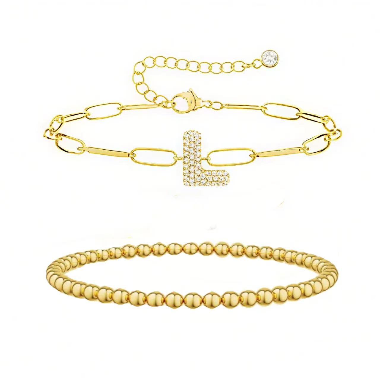 A-Z Adjustable Bubble Letter Bracelet 2-Pack (Free shipping）