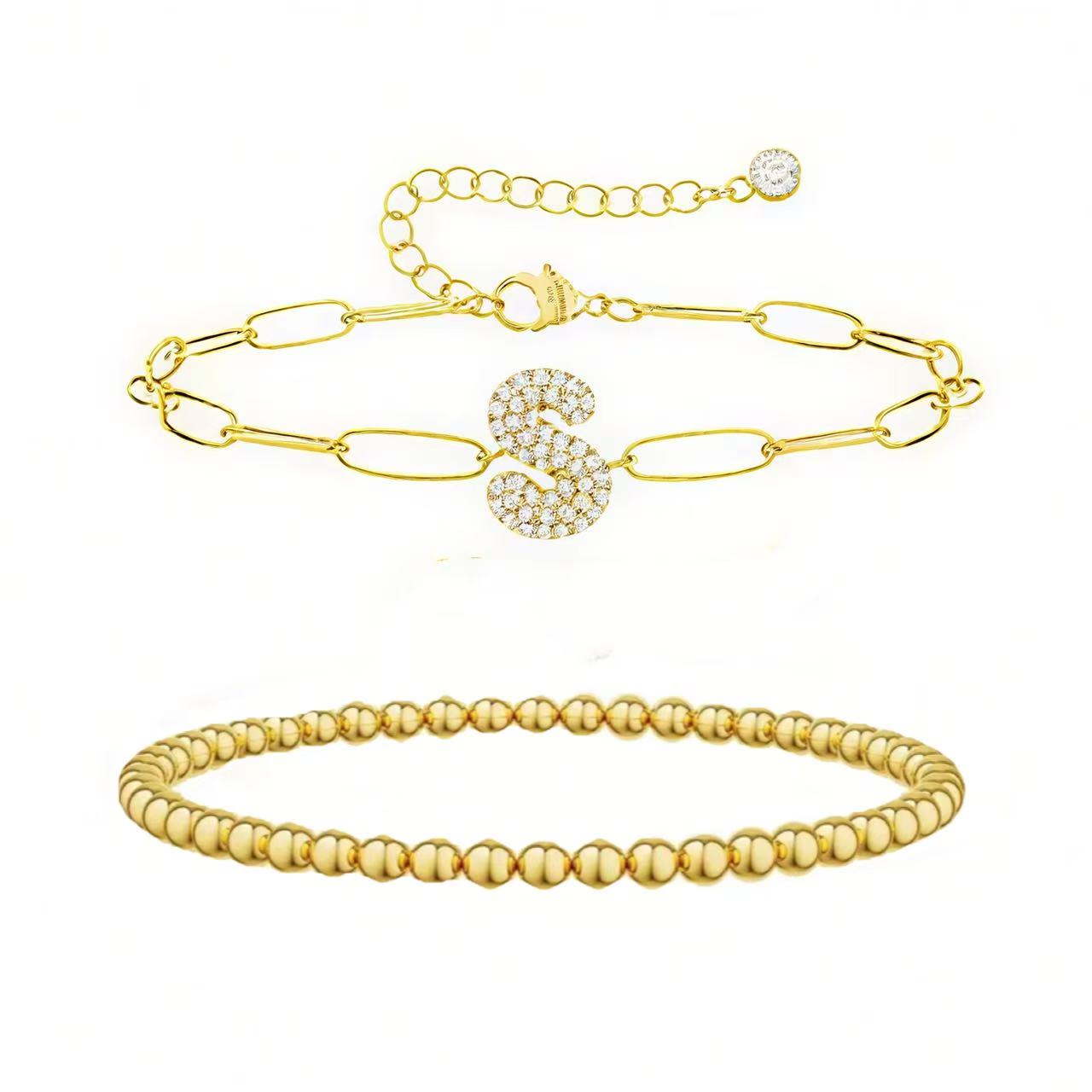 A-Z Adjustable Bubble Letter Bracelet 2-Pack (Free shipping）