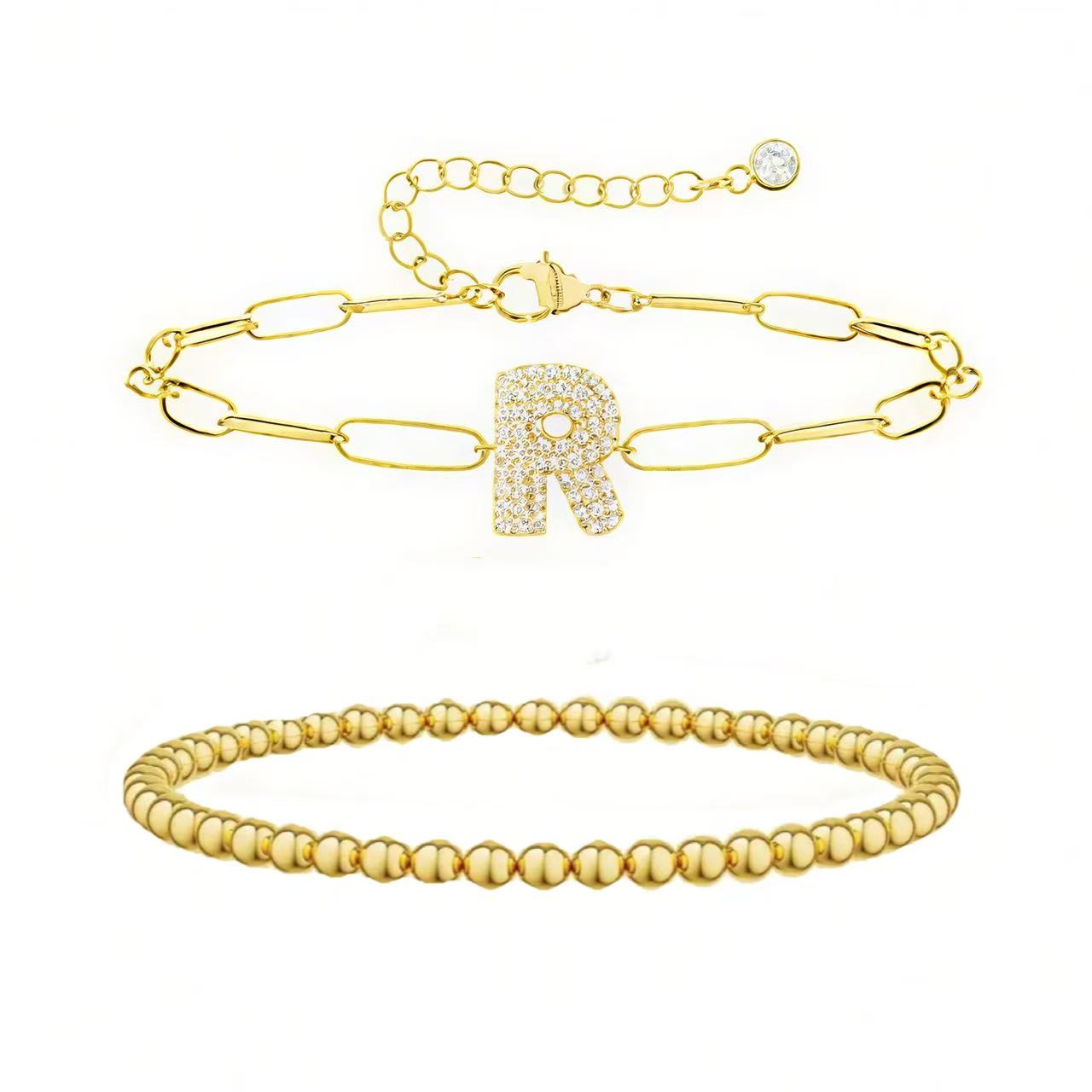 A-Z Adjustable Bubble Letter Bracelet 2-Pack (Free shipping）