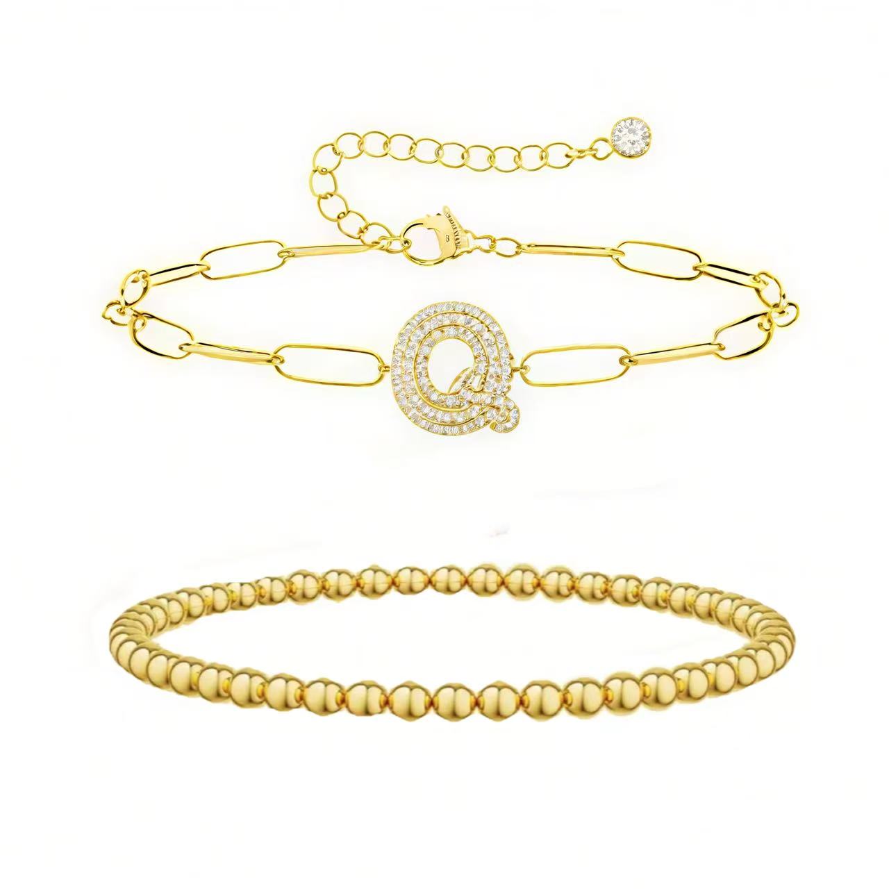 A-Z Adjustable Bubble Letter Bracelet 2-Pack (Free shipping）