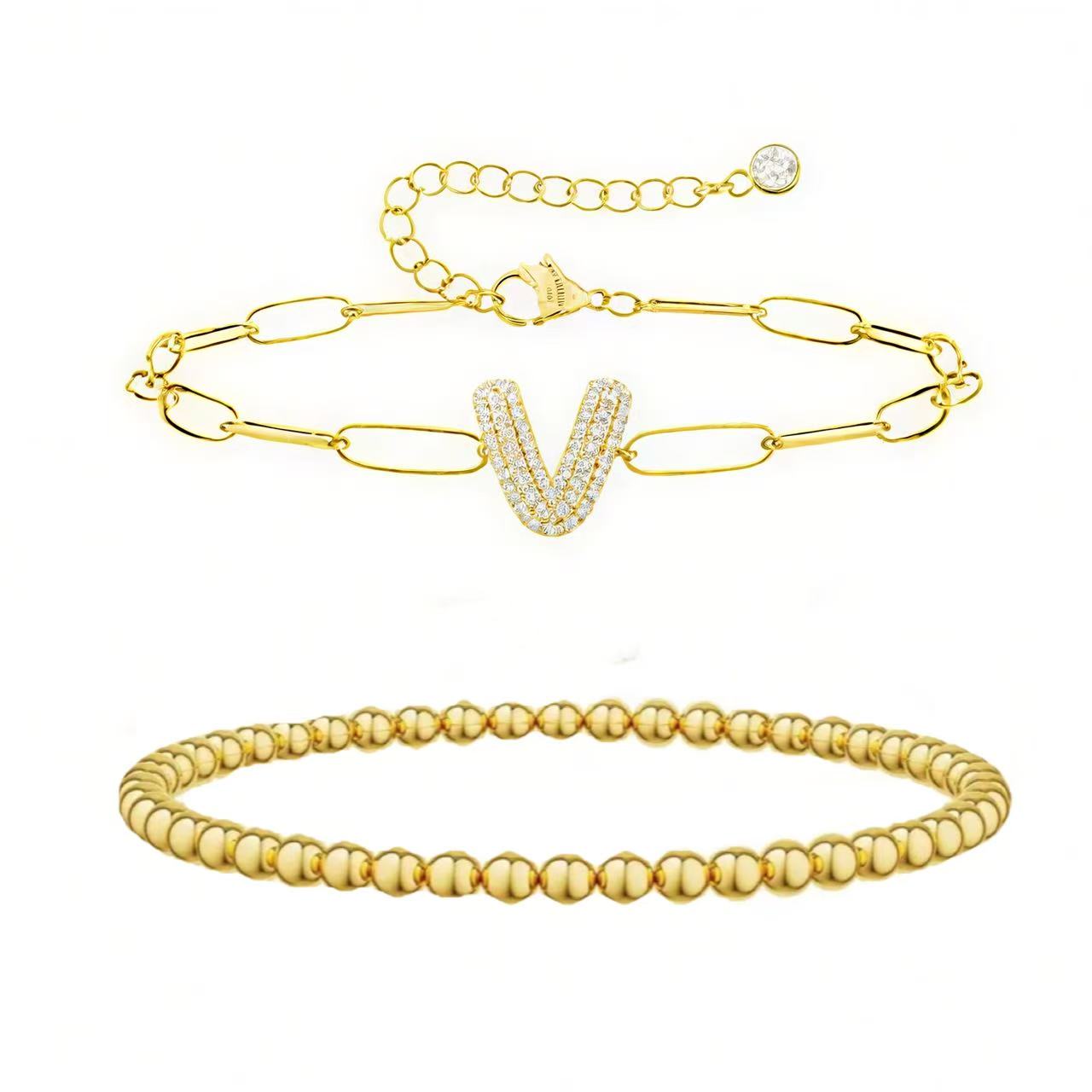 A-Z Adjustable Bubble Letter Bracelet 2-Pack (Free shipping）