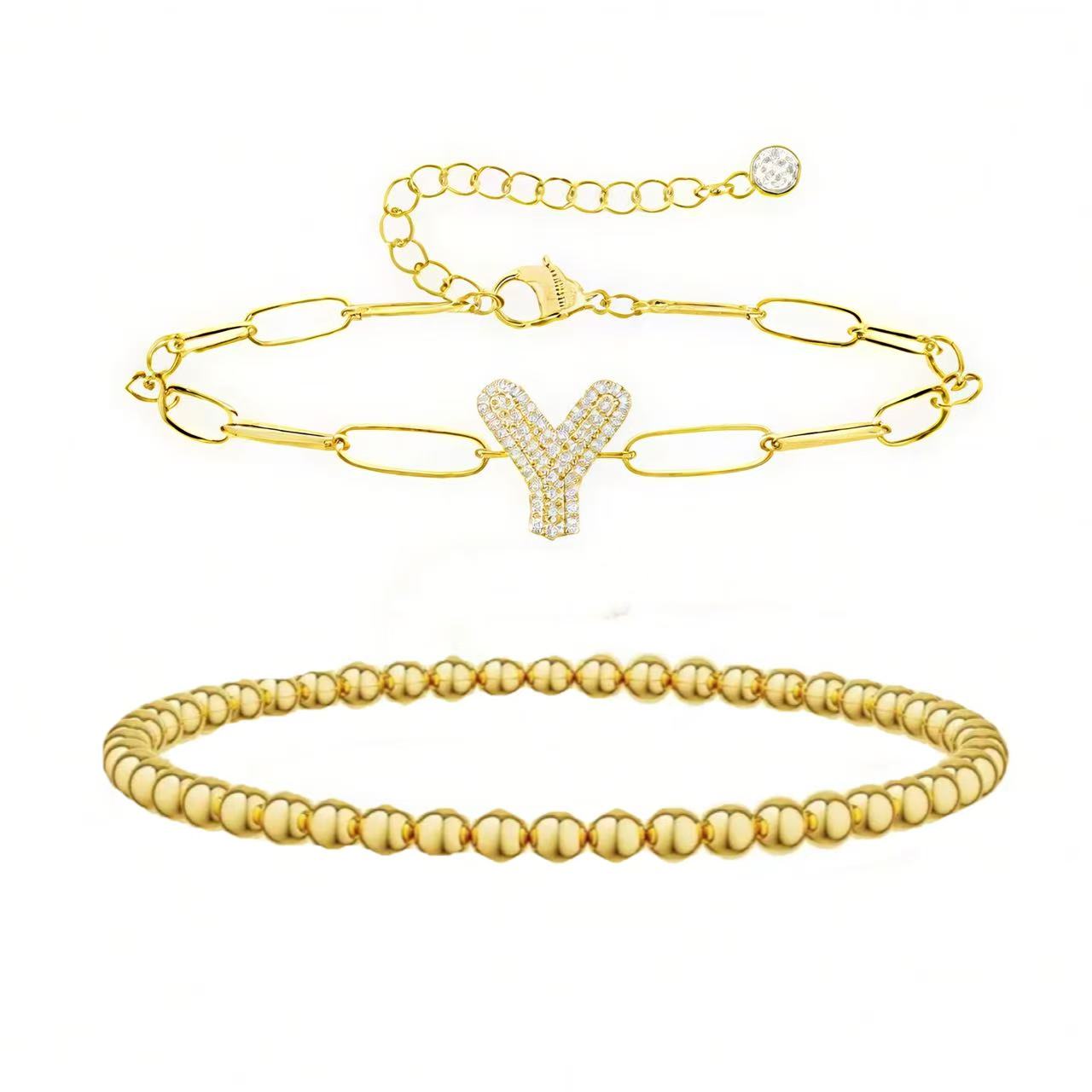 A-Z Adjustable Bubble Letter Bracelet 2-Pack (Free shipping）