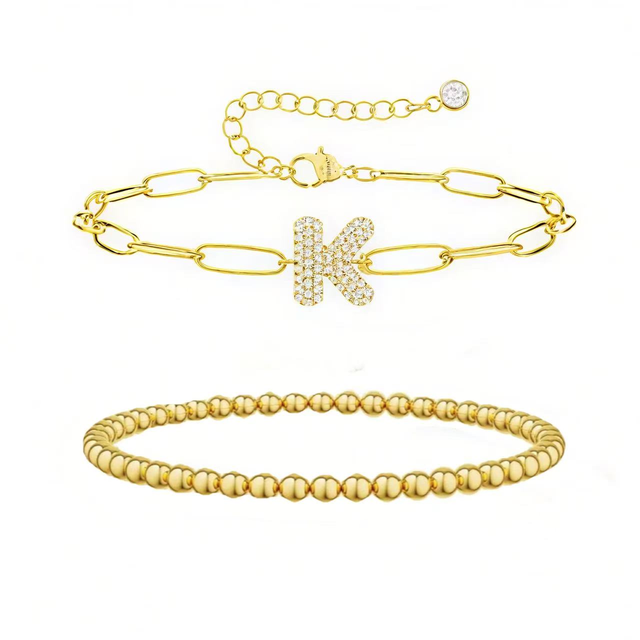 A-Z Adjustable Bubble Letter Bracelet 2-Pack (Free shipping）