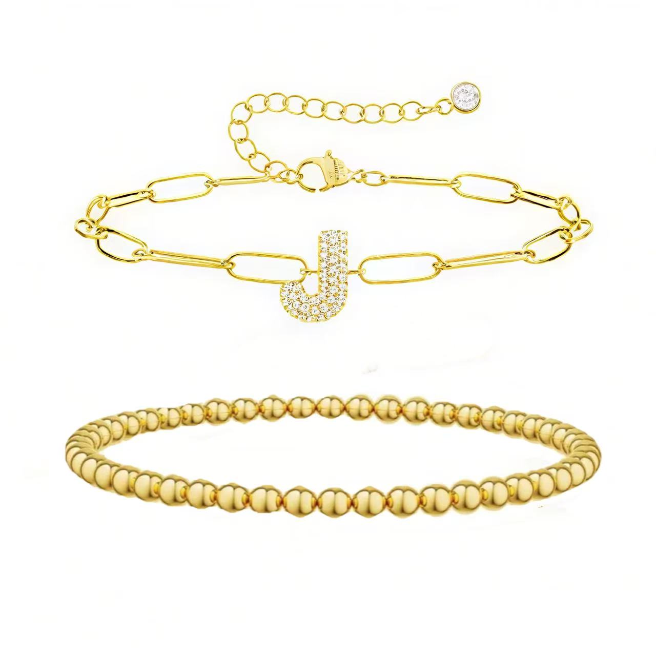 A-Z Adjustable Bubble Letter Bracelet 2-Pack (Free shipping）