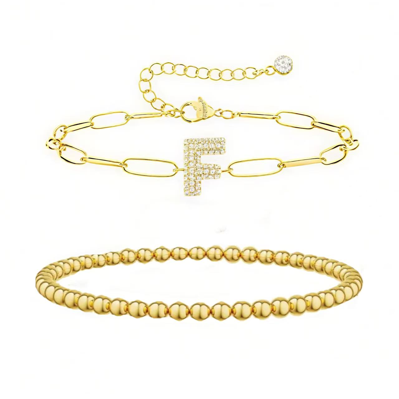 A-Z Adjustable Bubble Letter Bracelet 2-Pack (Free shipping）