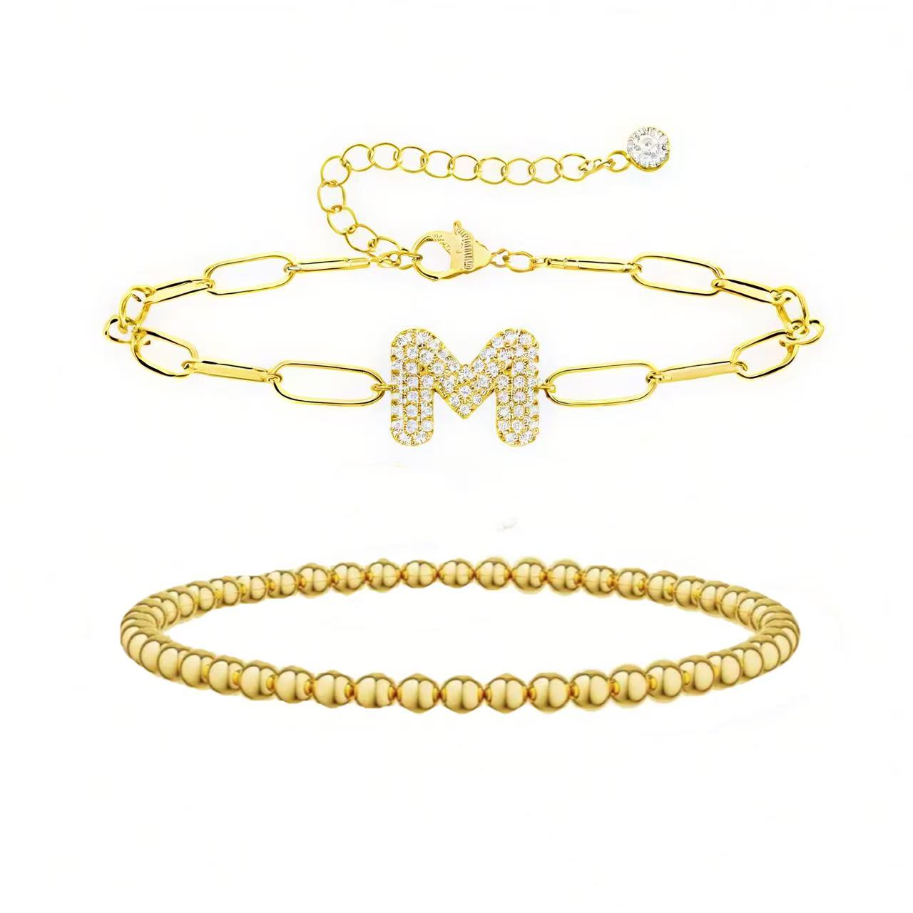 A-Z Adjustable Bubble Letter Bracelet 2-Pack (Free shipping）