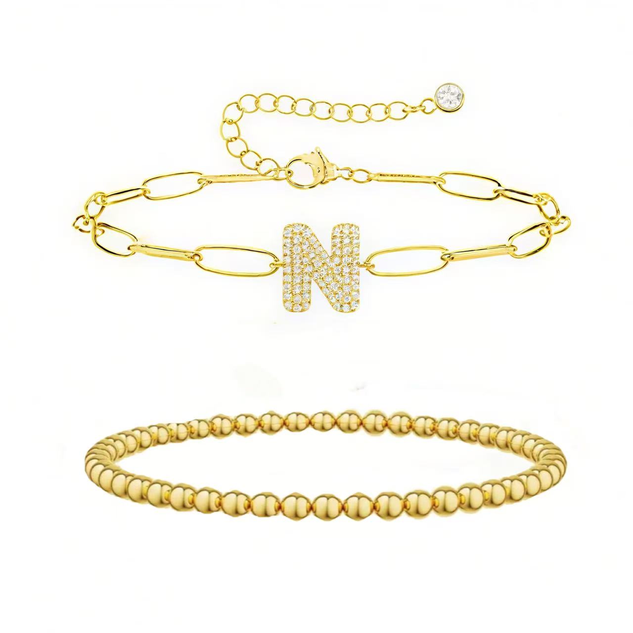 A-Z Adjustable Bubble Letter Bracelet 2-Pack (Free shipping）