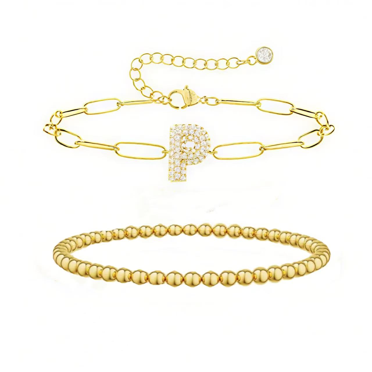 A-Z Adjustable Bubble Letter Bracelet 2-Pack (Free shipping）