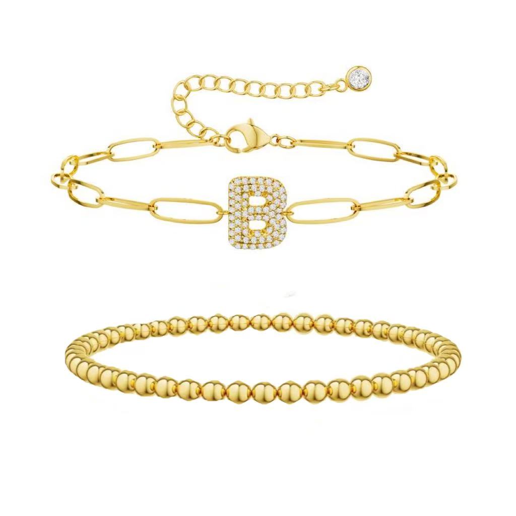 A-Z Adjustable Bubble Letter Bracelet 2-Pack (Free shipping）