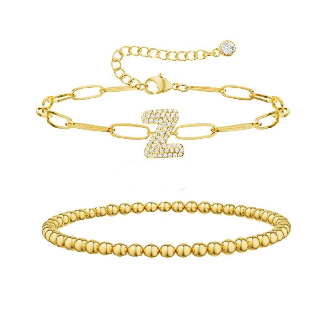 A-Z Adjustable Bubble Letter Bracelet 2-Pack (Free shipping）