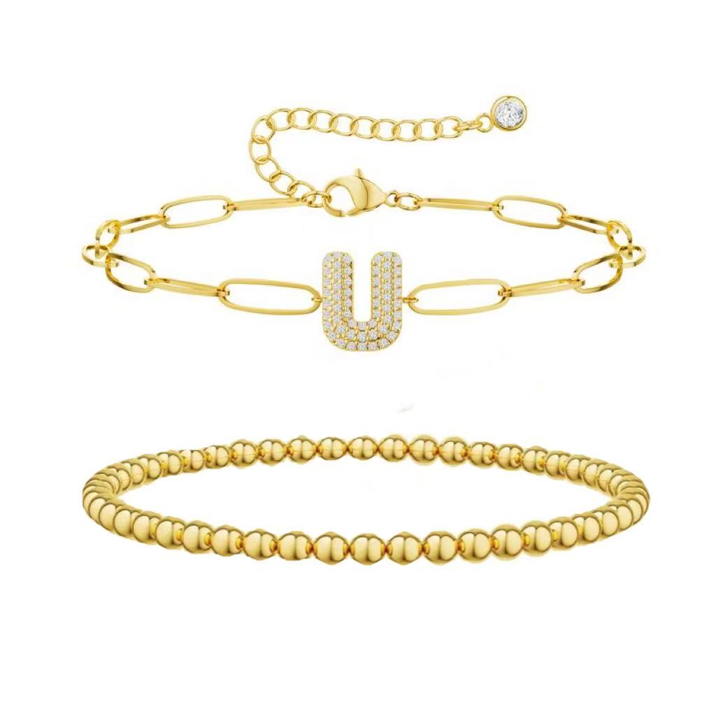 A-Z Adjustable Bubble Letter Bracelet 2-Pack (Free shipping）