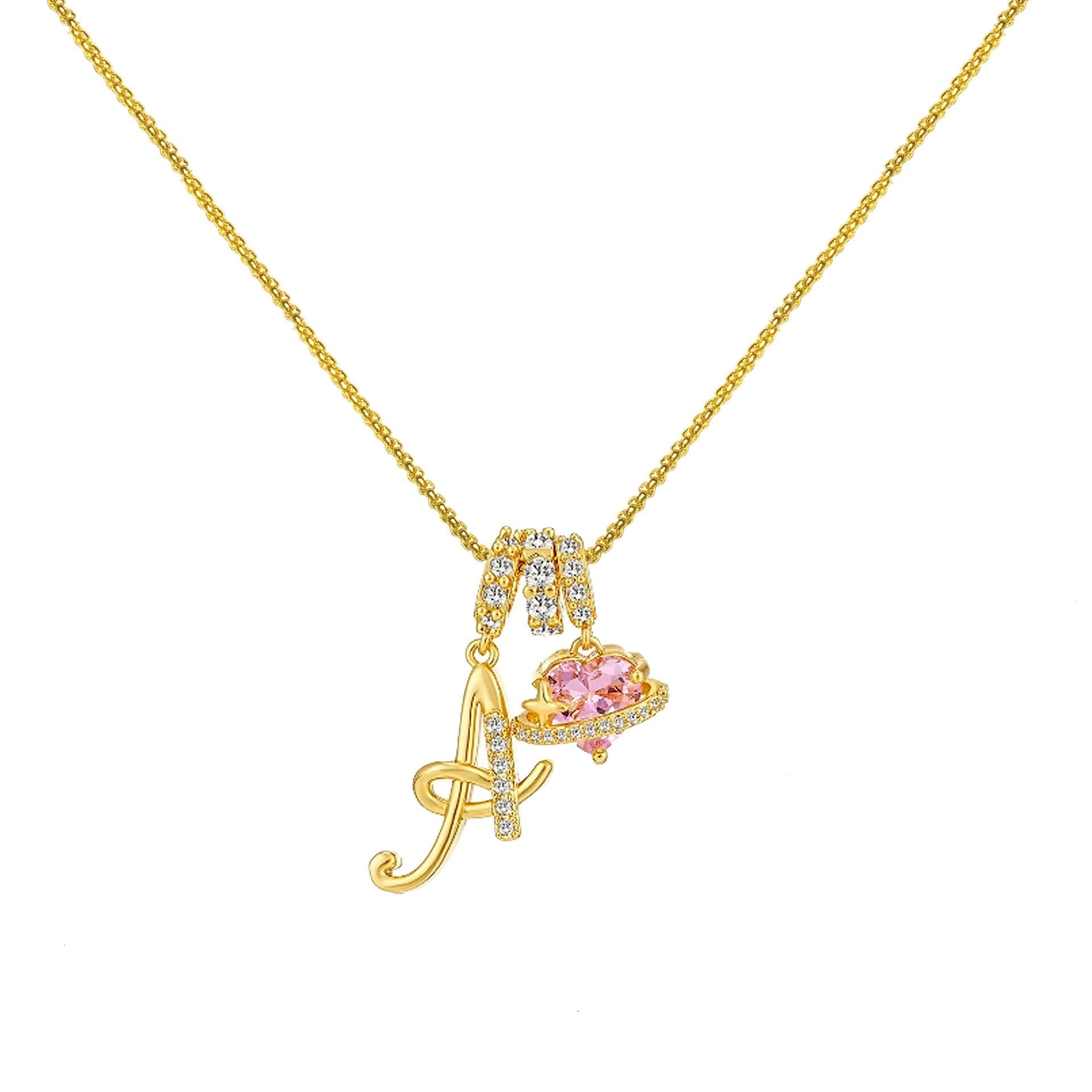 “Shining Love”  18K Gold Initial Heart Pendant Necklace-Free shipping