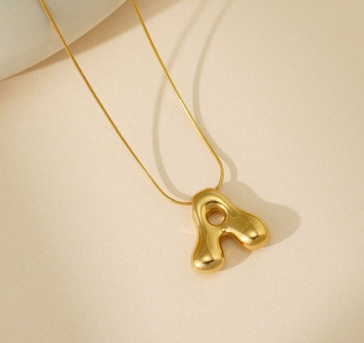 A-Z Bubble Letter Necklace 18K Gold Letter Pendant