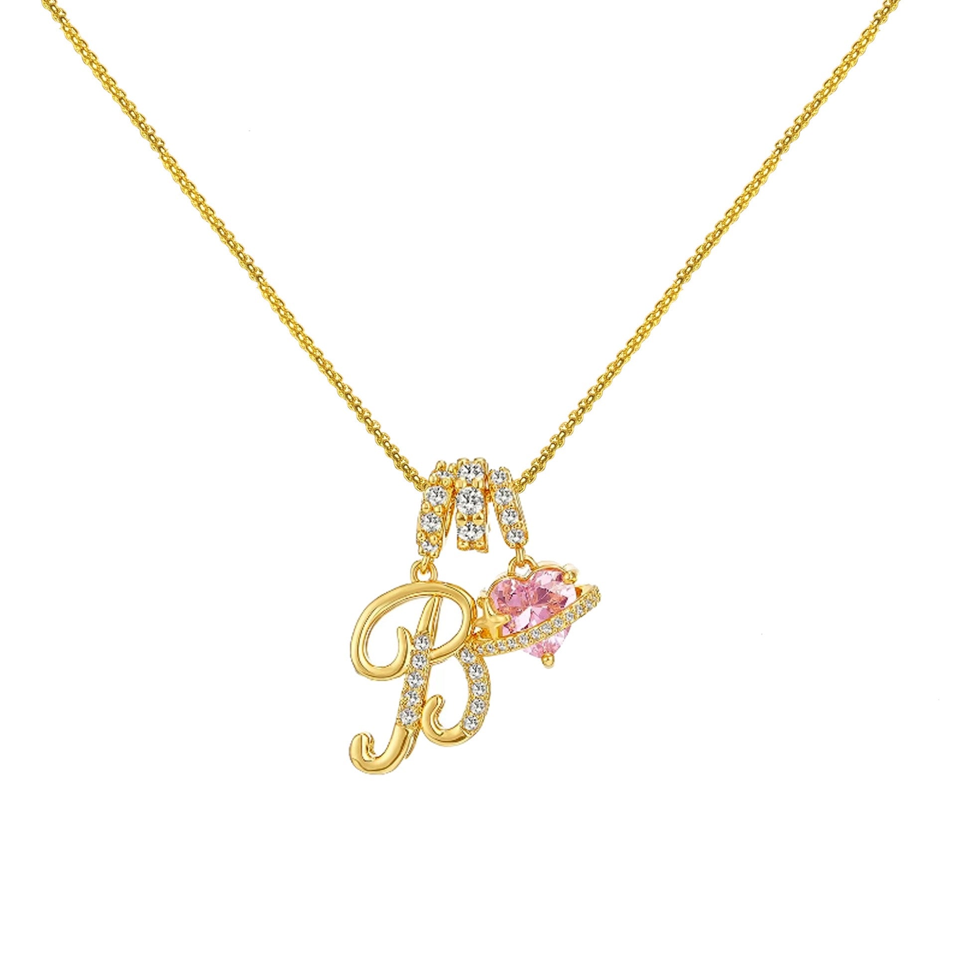 “Shining Love”  18K Gold Initial Heart Pendant Necklace-Free shipping