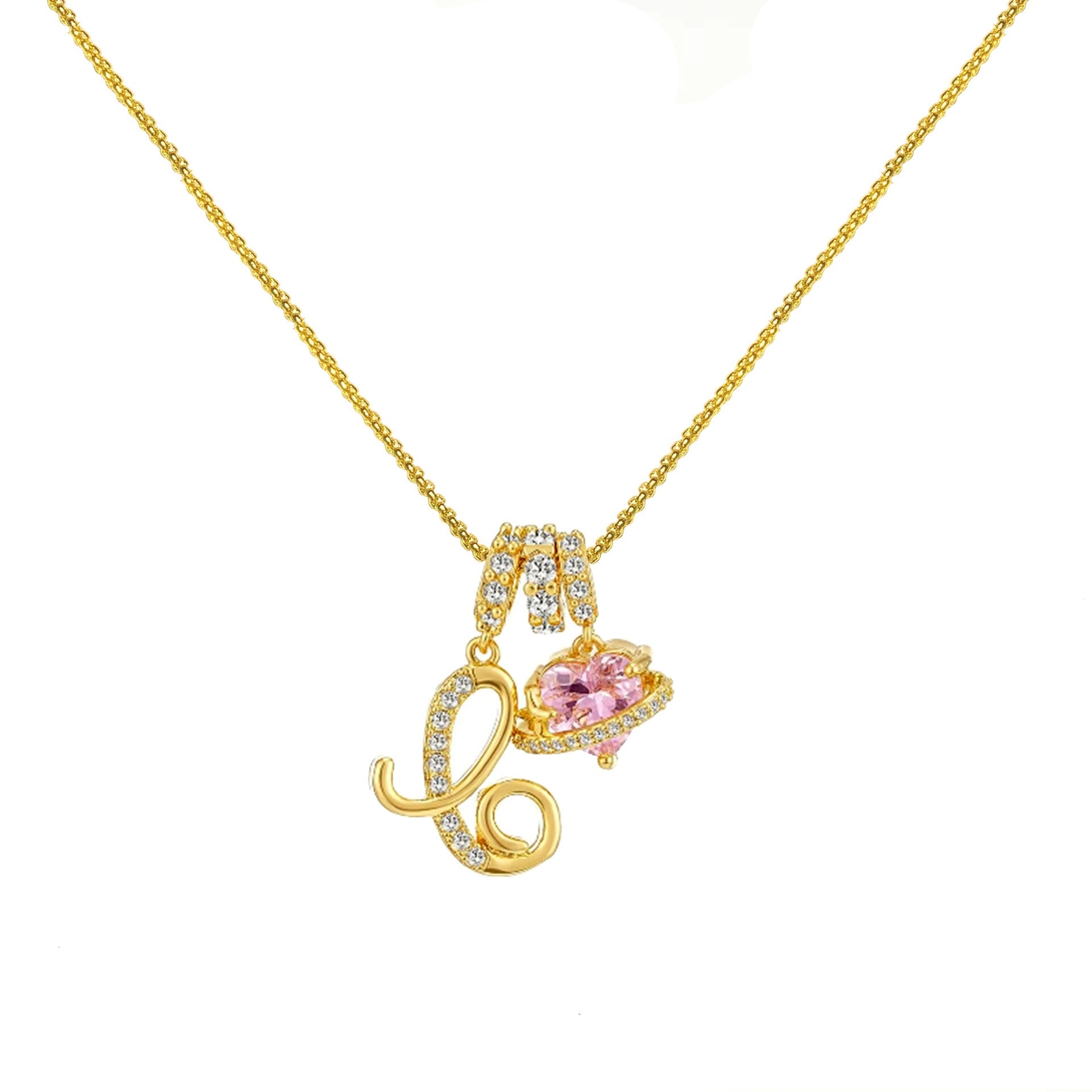 “Shining Love”  18K Gold Initial Heart Pendant Necklace-Free shipping
