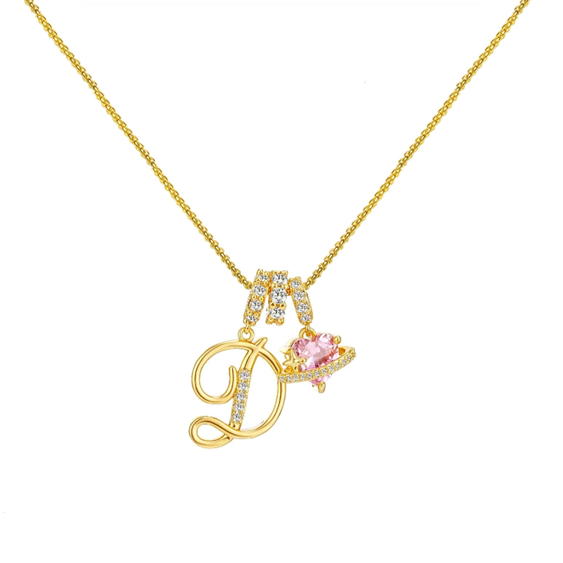 “Shining Love”  18K Gold Initial Heart Pendant Necklace-Free shipping