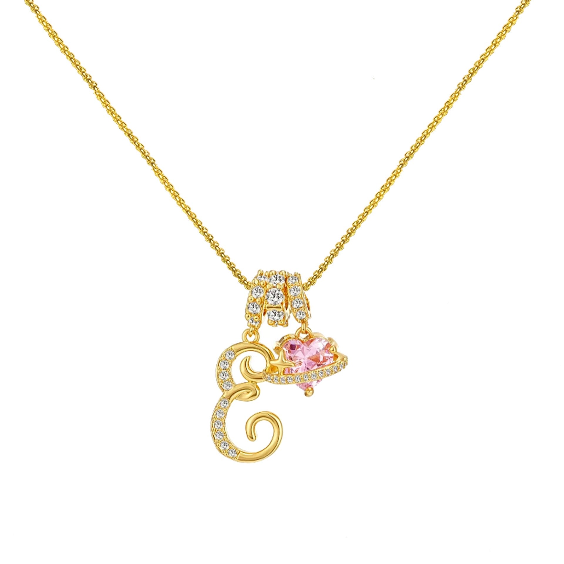 “Shining Love”  18K Gold Initial Heart Pendant Necklace-Free shipping