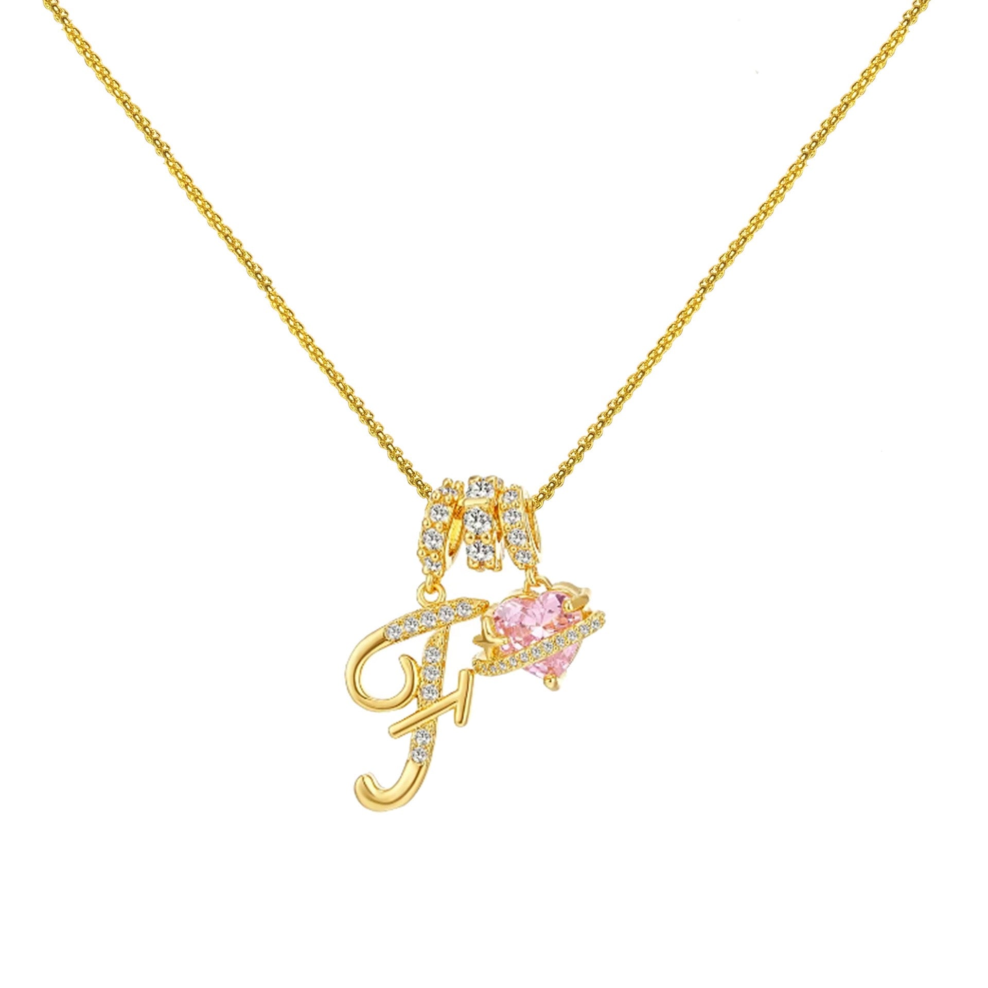 “Shining Love”  18K Gold Initial Heart Pendant Necklace-Free shipping