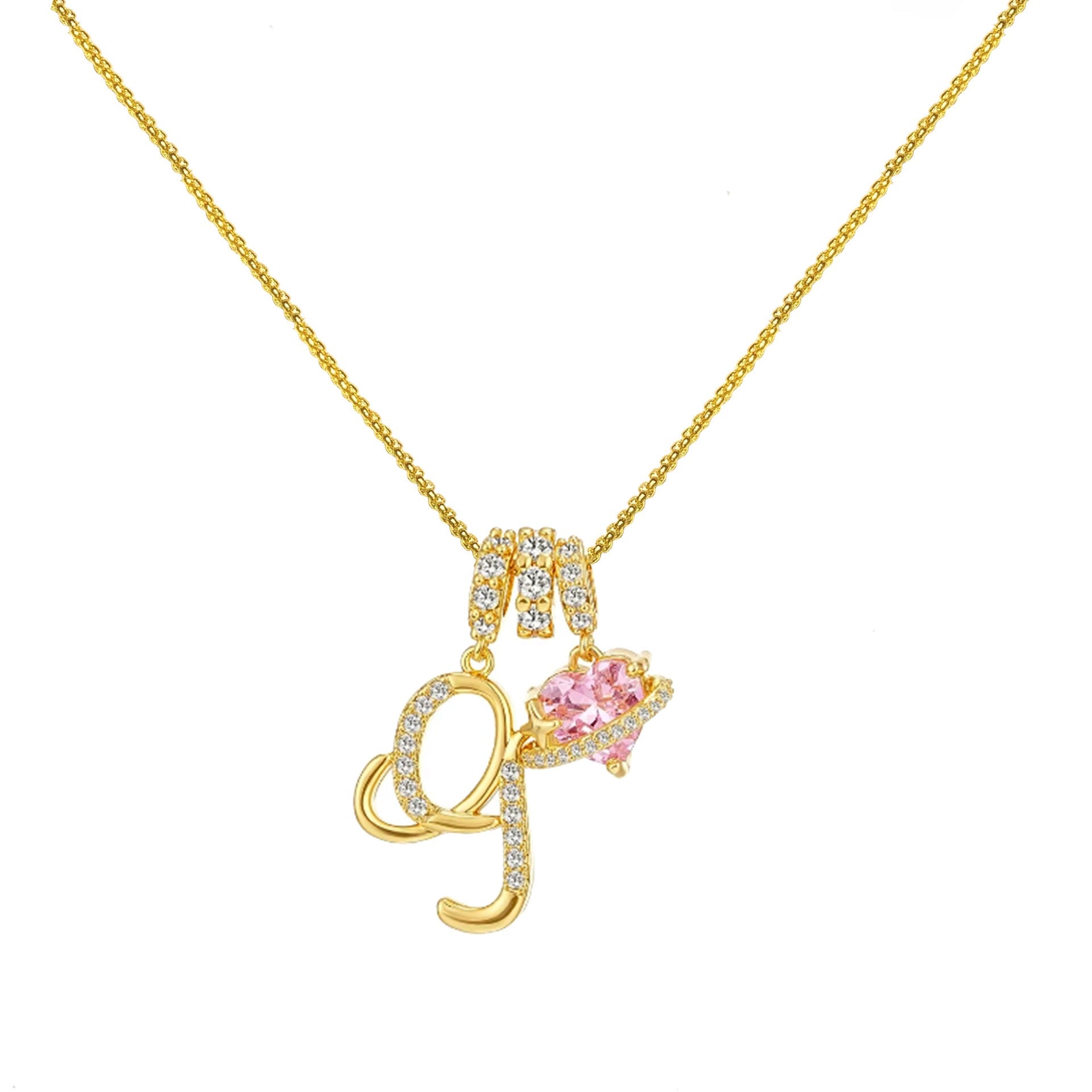 “Shining Love”  18K Gold Initial Heart Pendant Necklace-Free shipping