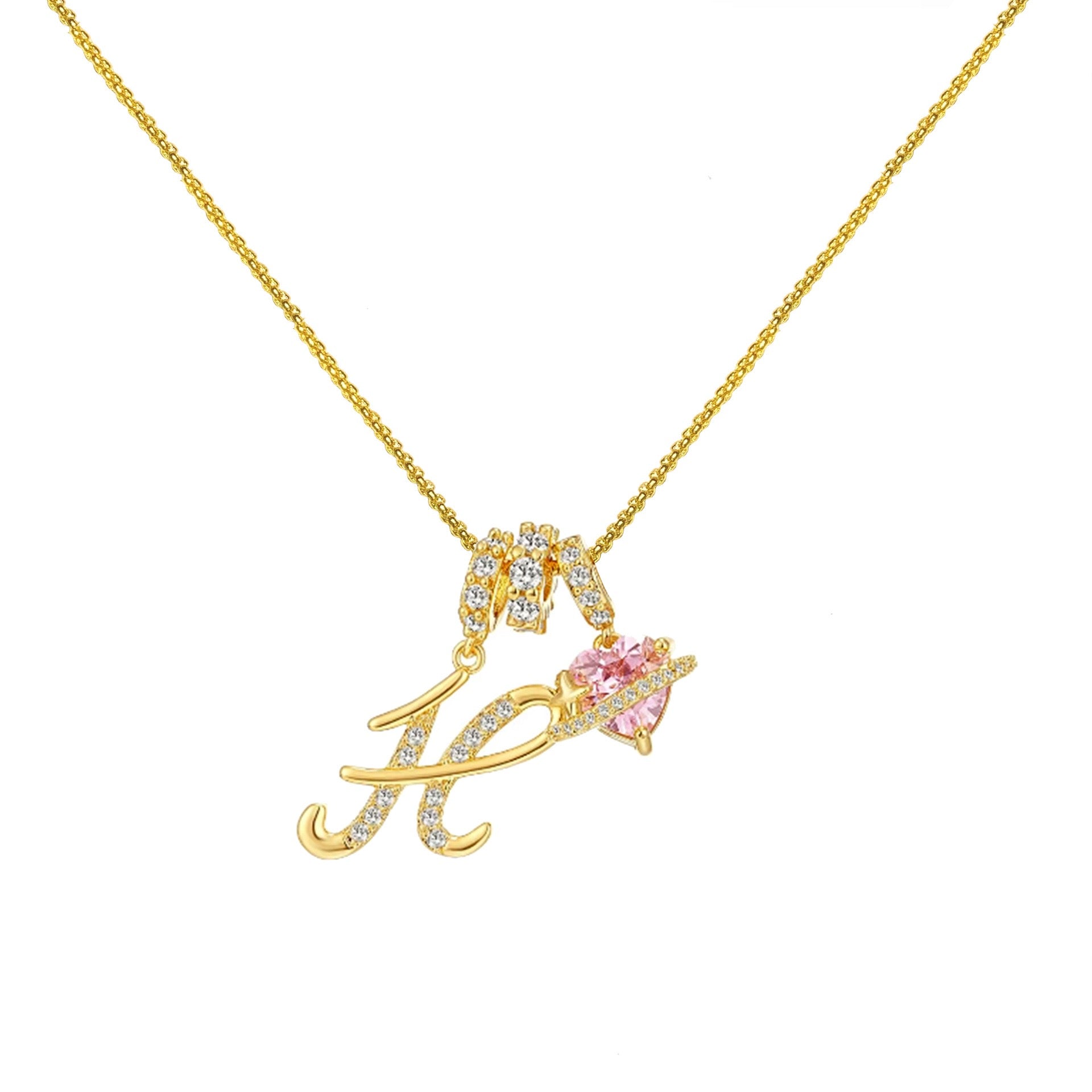 “Shining Love”  18K Gold Initial Heart Pendant Necklace-Free shipping