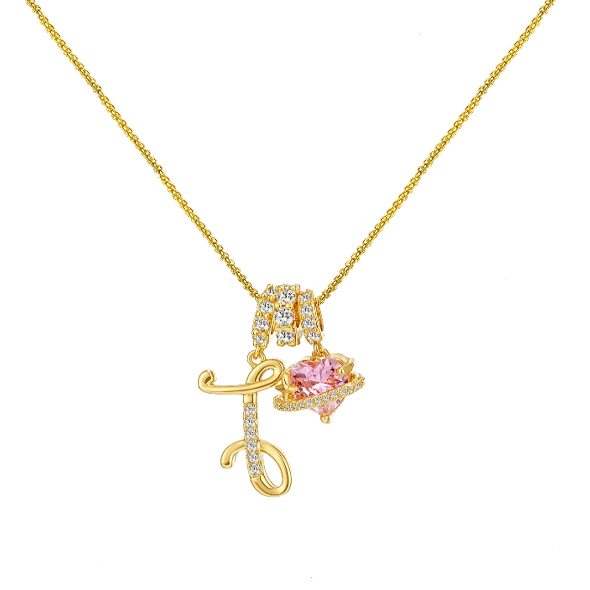 “Shining Love”  18K Gold Initial Heart Pendant Necklace-Free shipping