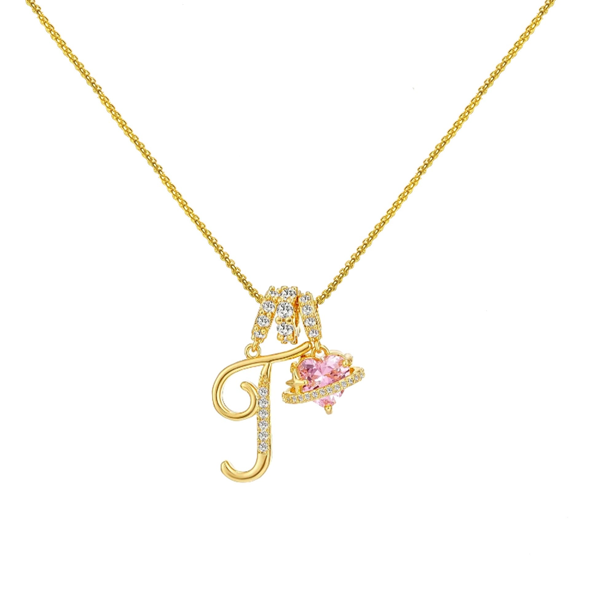 “Shining Love”  18K Gold Initial Heart Pendant Necklace-Free shipping