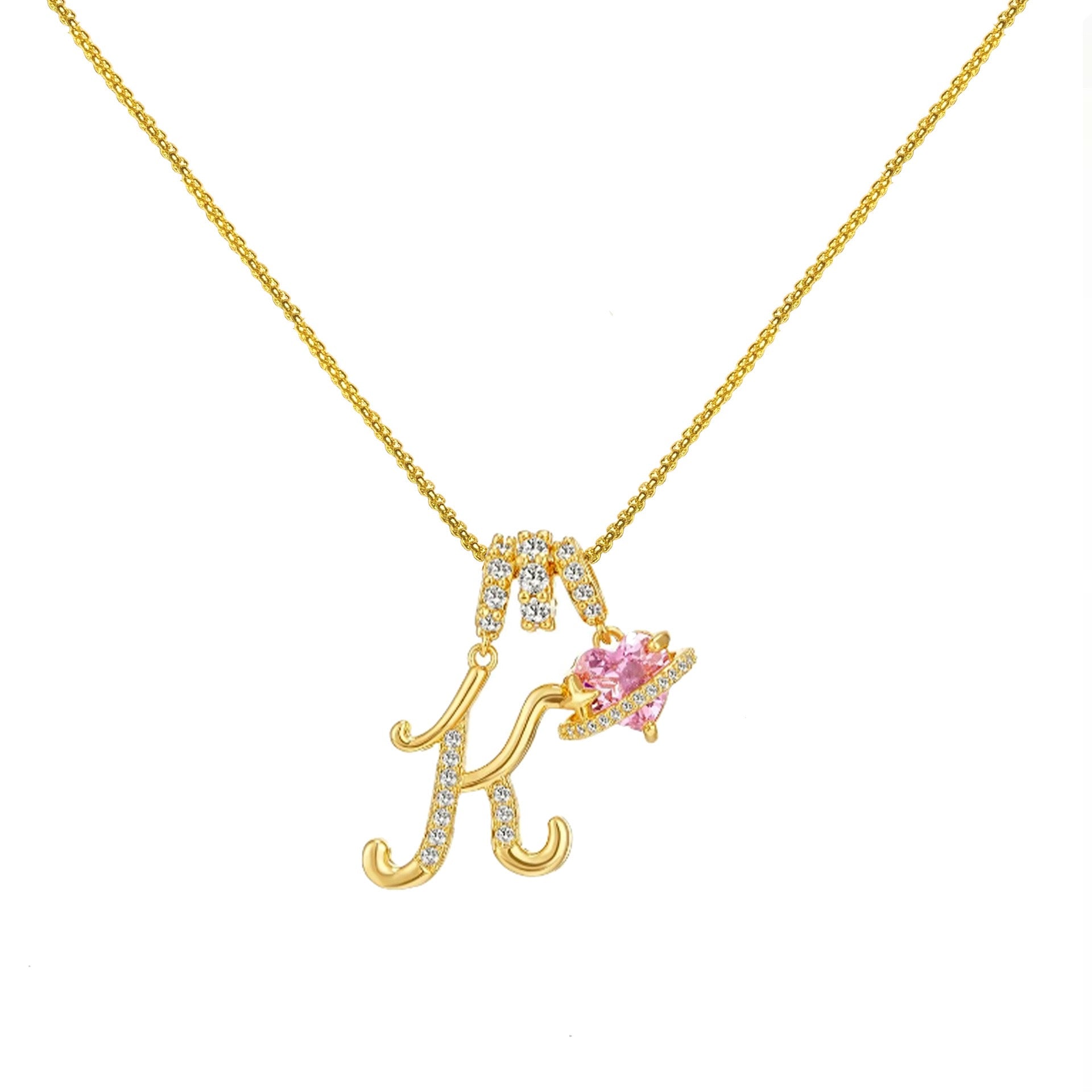 “Shining Love”  18K Gold Initial Heart Pendant Necklace-Free shipping