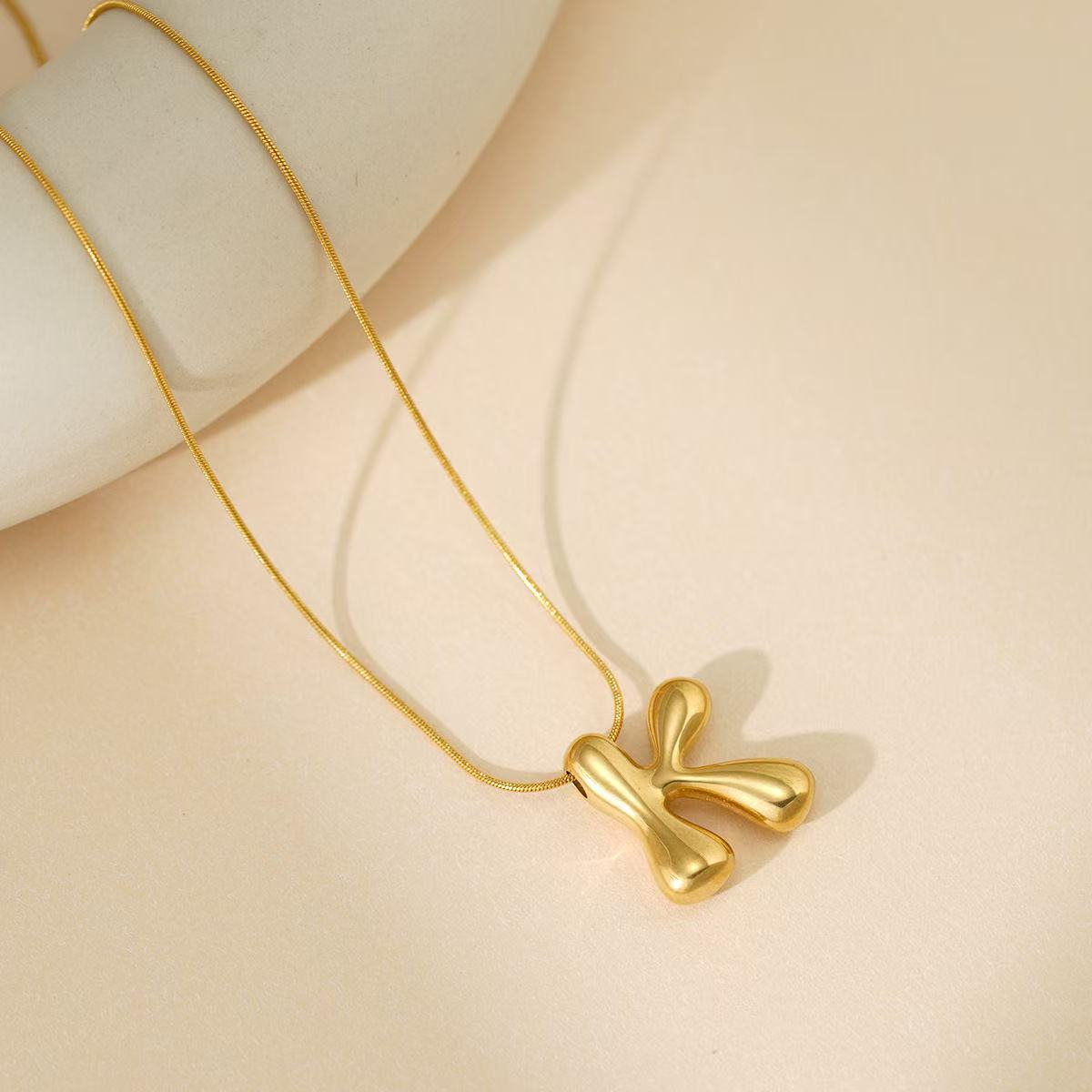 A-Z Bubble Letter Necklace 18K Gold Letter Pendant